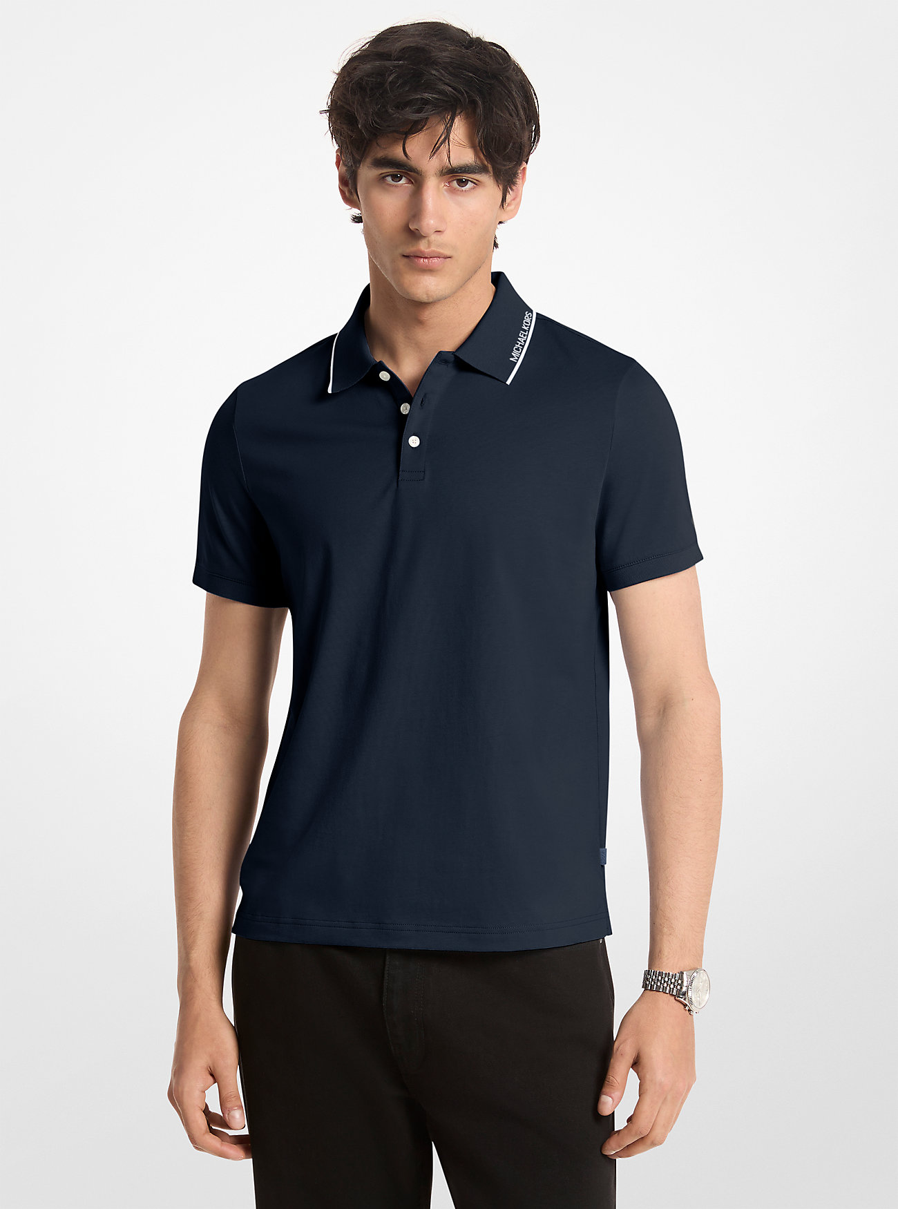 MK Logo Trim Cotton Jersey Polo Shirt -