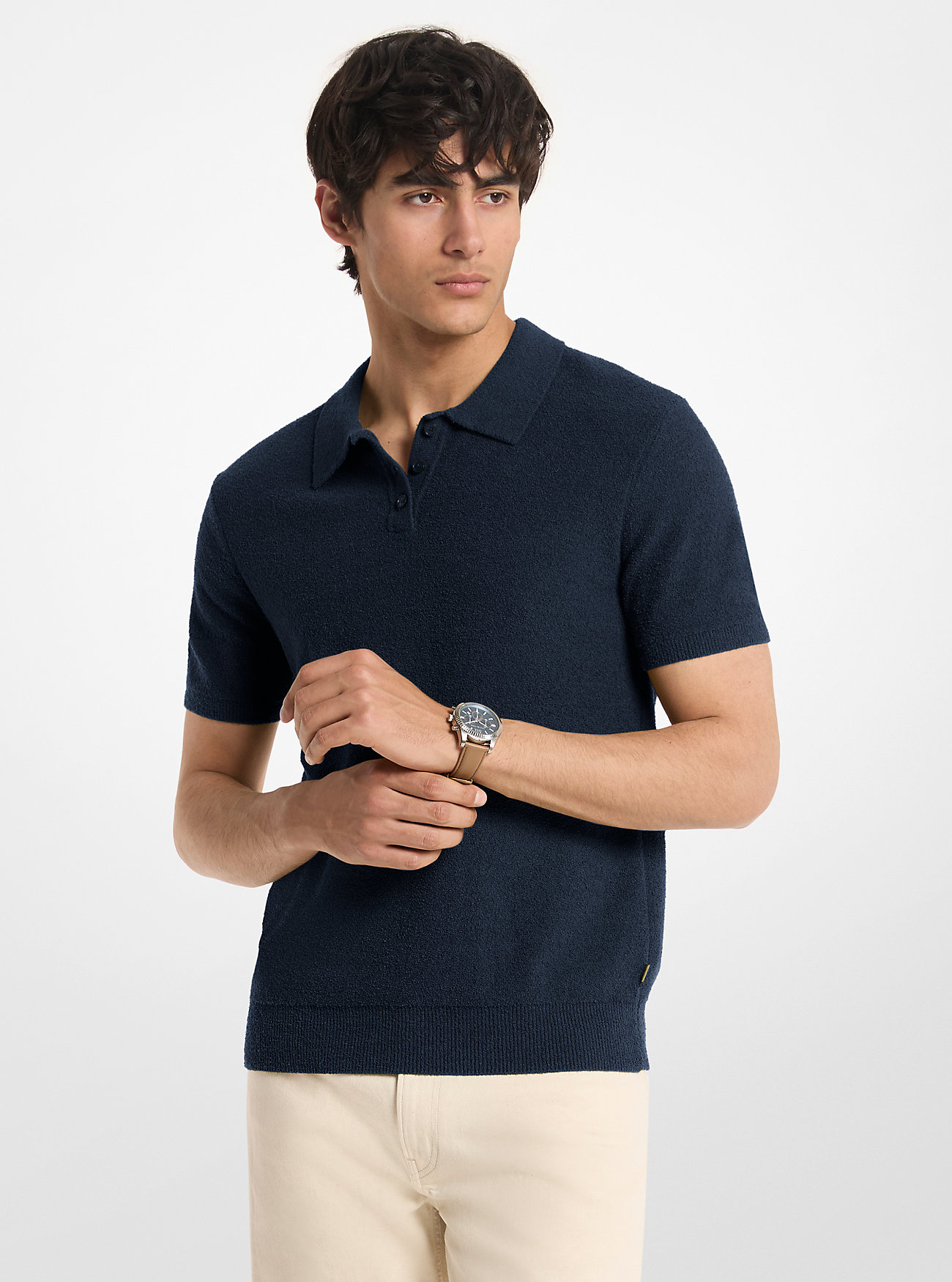 MK Boucle Cotton Blend Short-Sleeve Polo Jumper -