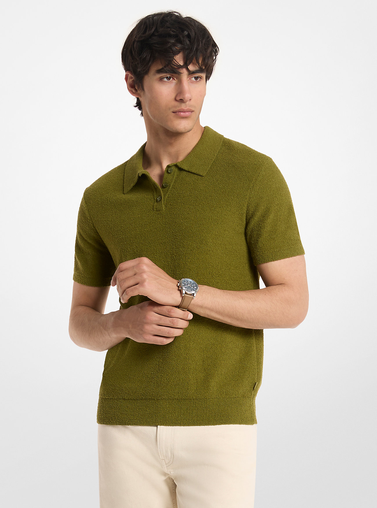 MK Boucle Cotton Blend Short-Sleeve Polo Jumper -