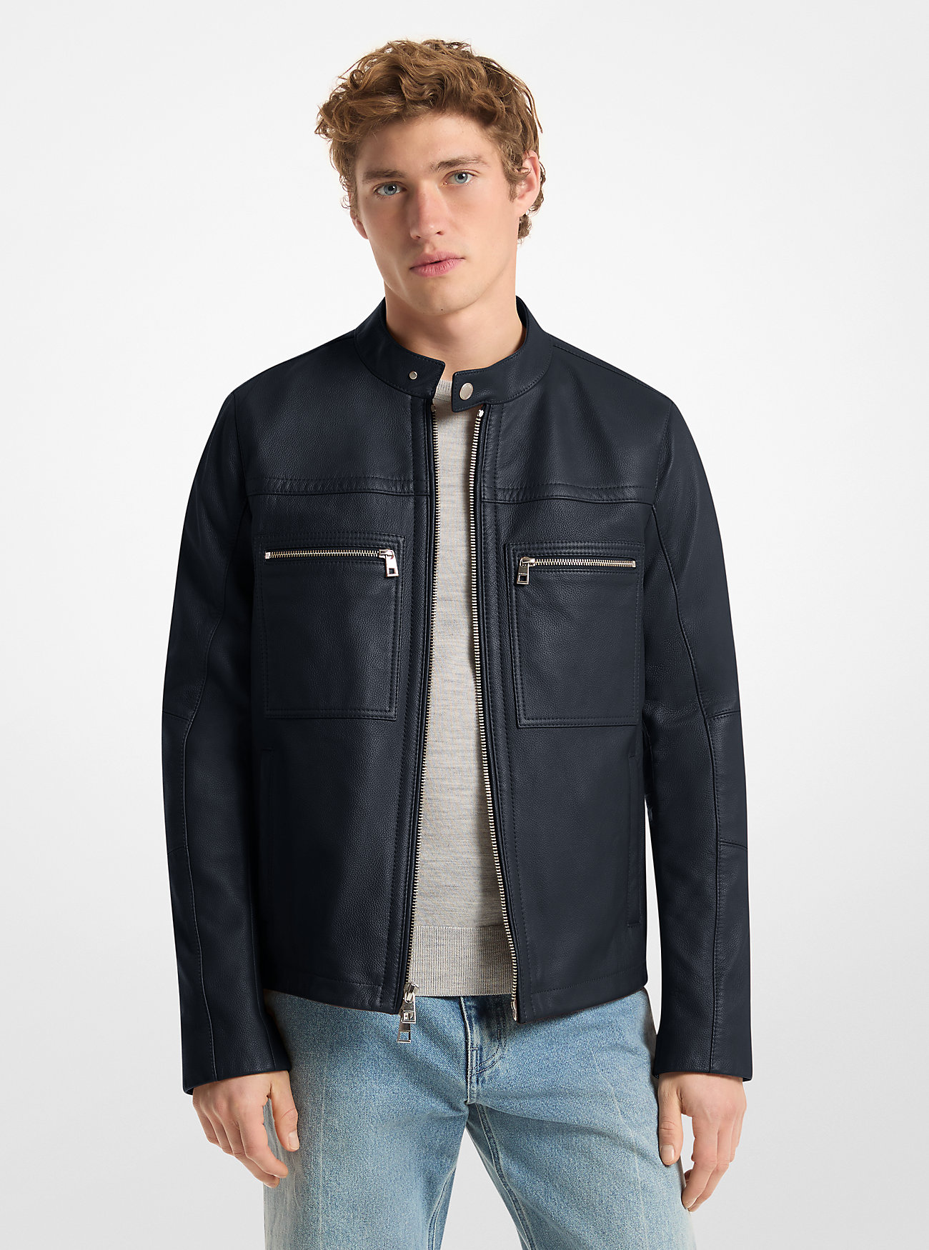 MK Leather Double-Zip Racer Jacket -