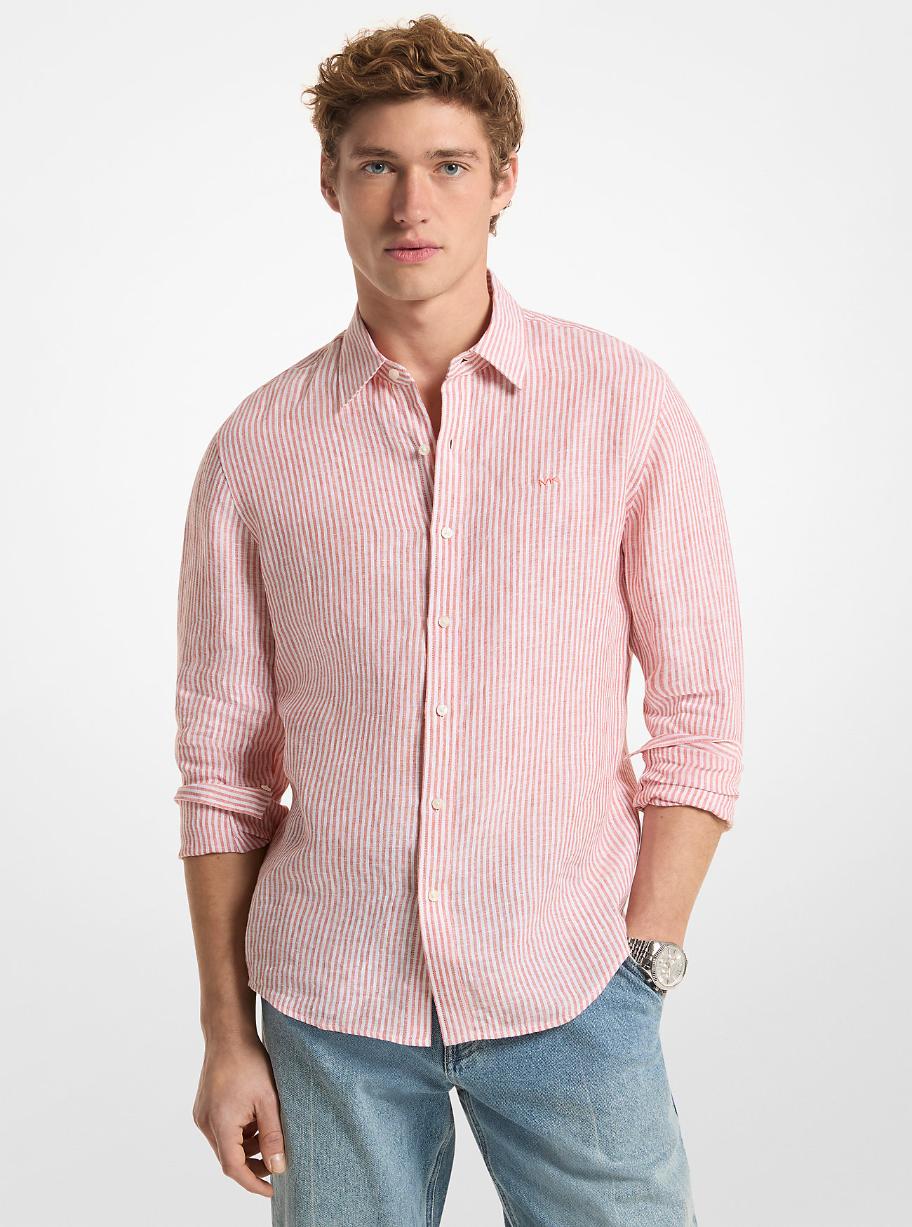 MK Striped Linen Shirt - Orange