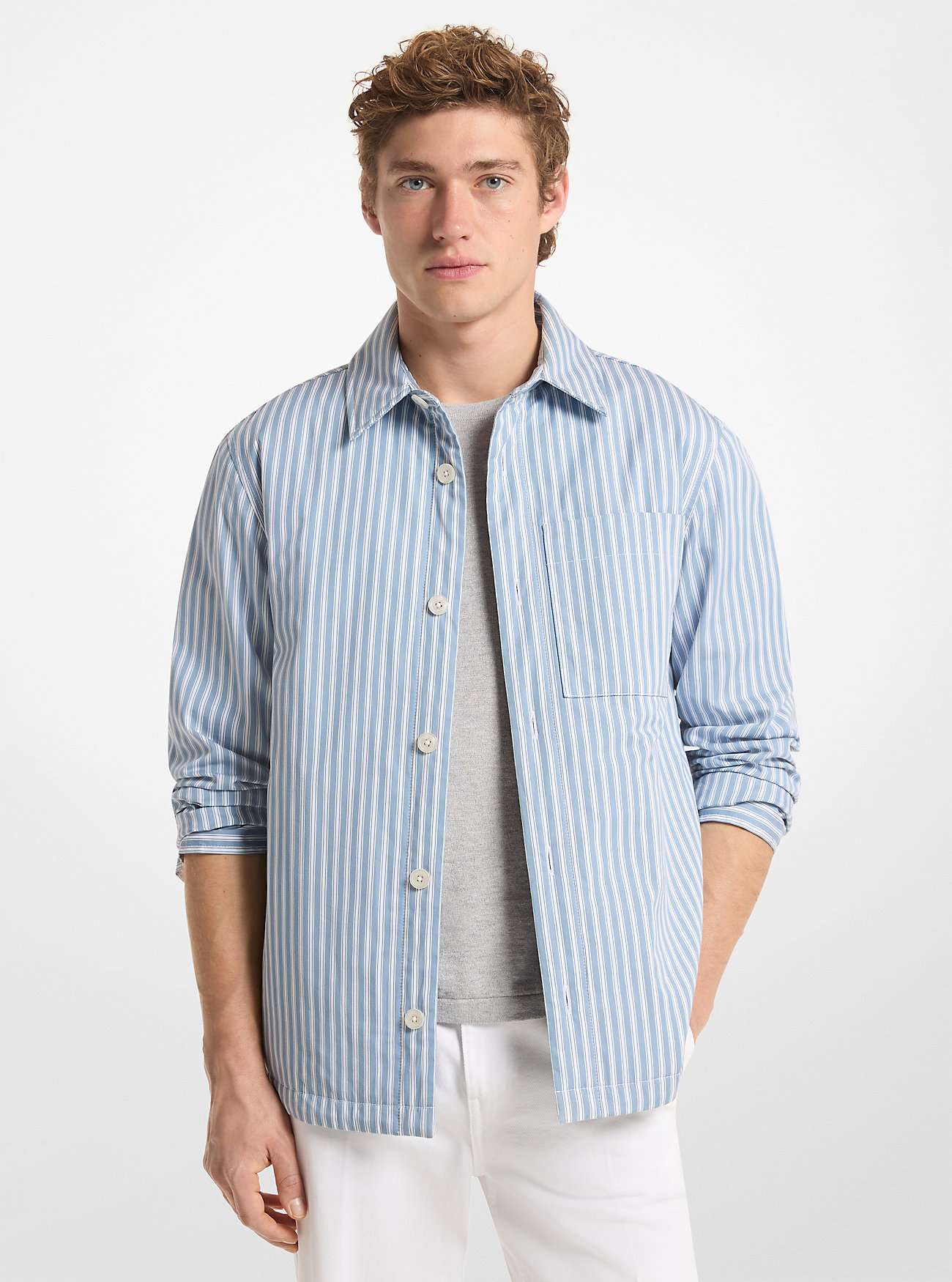 MK Striped Cotton Poplin Shirt Jacket -