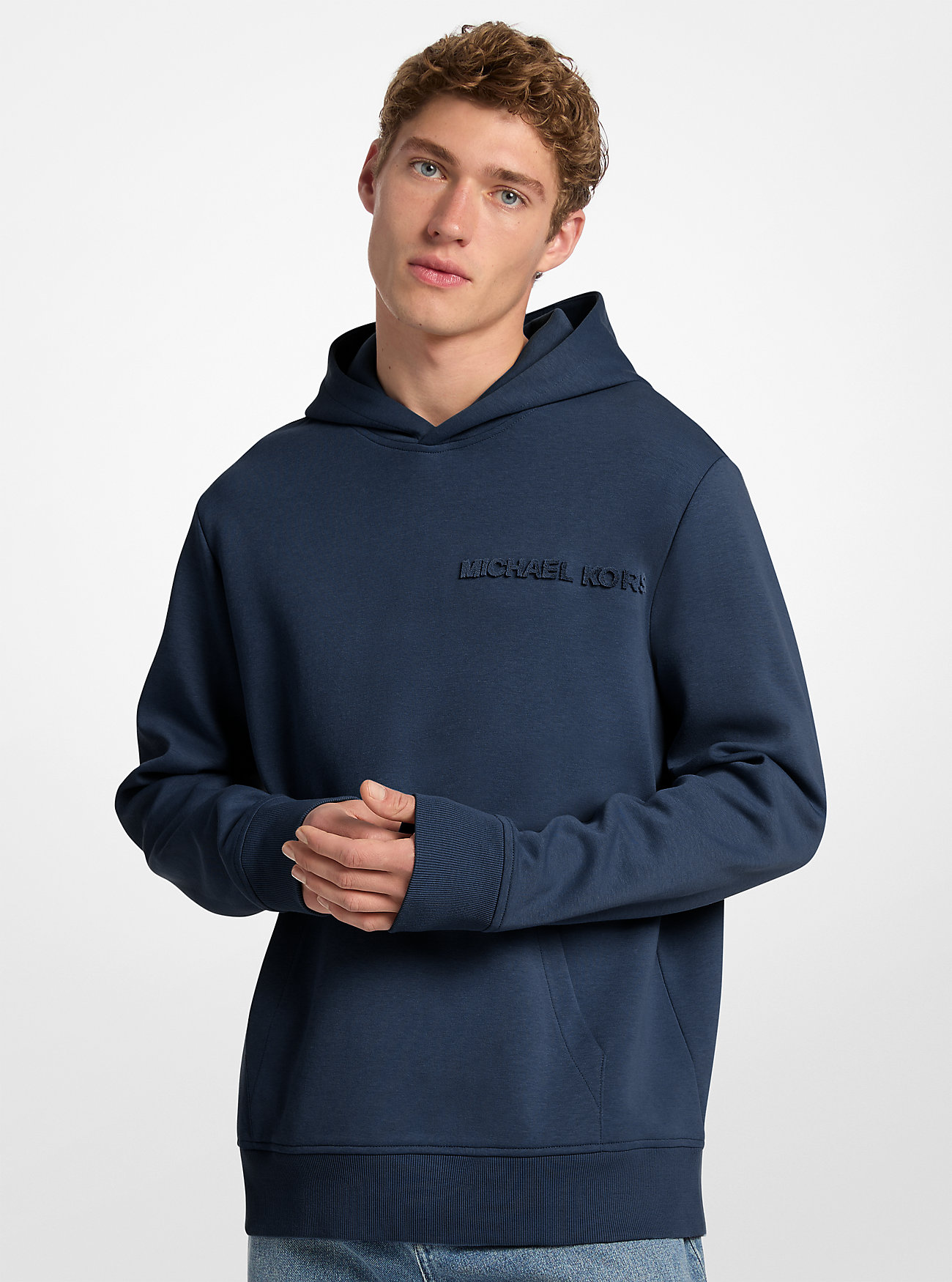 MK Embossed Logo Cotton Blend Hoodie -