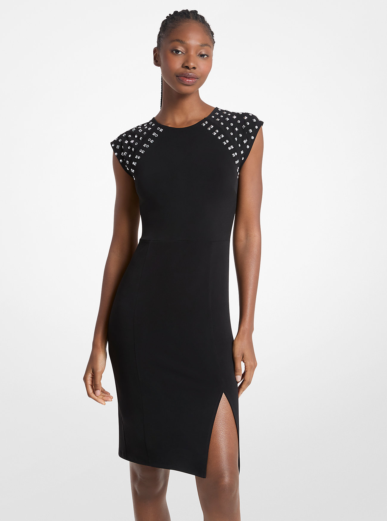MK Studded-Sleeve Stretch Matte Jersey Dress -