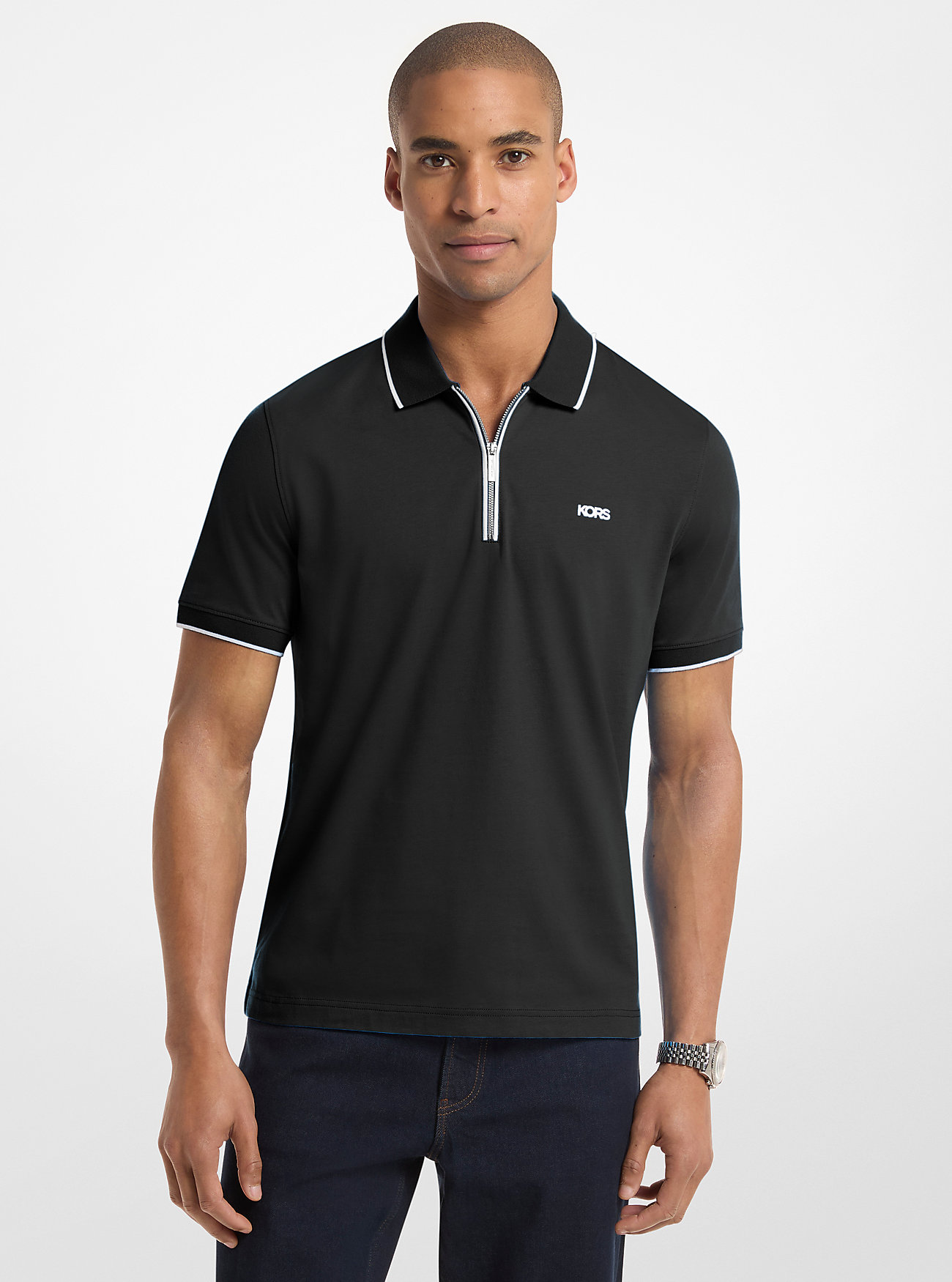 MK Cotton Jersey Zip-Up Polo Shirt -