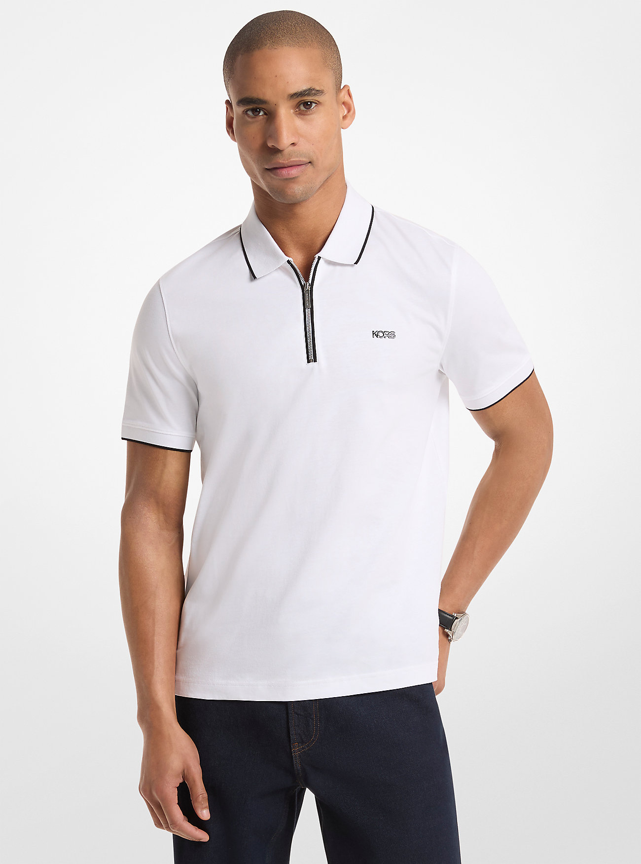 MK Cotton Jersey Zip-Up Polo Shirt -