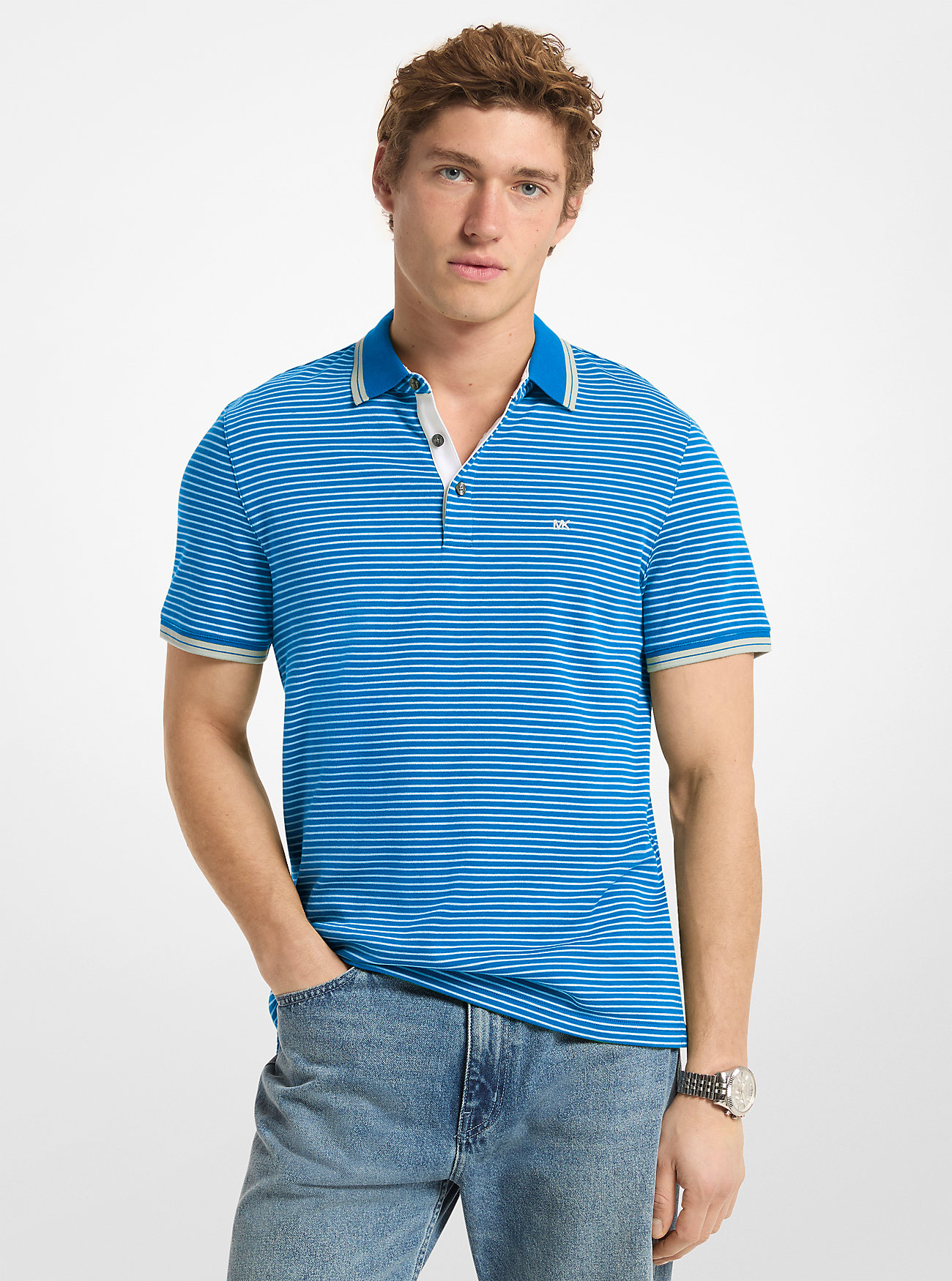 MK Greenwich Striped Cotton Polo Shirt - Blue