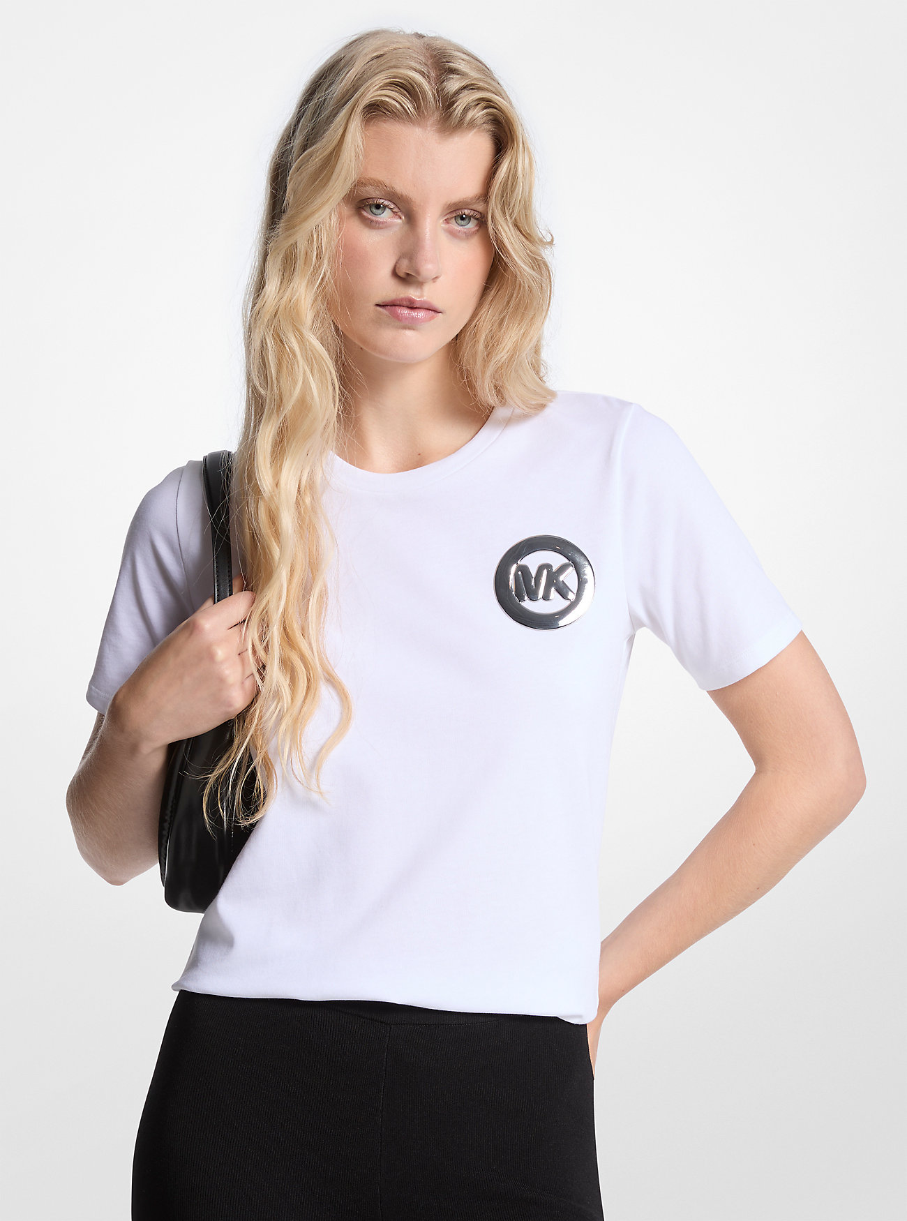 MK Logo Charm Cotton Jersey T-Shirt - by MICHAEL Michael Kors
