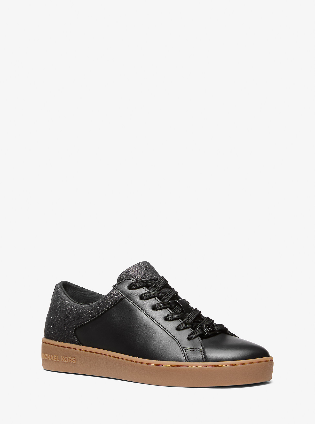 MK Keaton Leather and Glitter Logo Embossed Trainers -