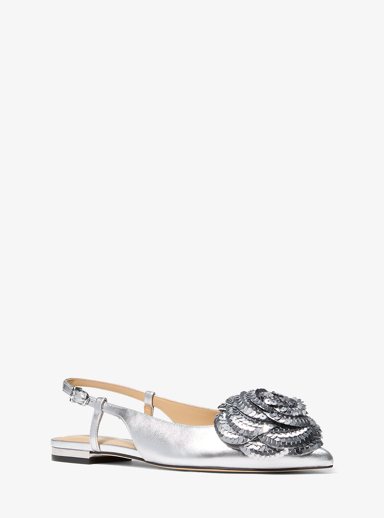 MK Elodie Embellished Metallic Leather Sling Flat -