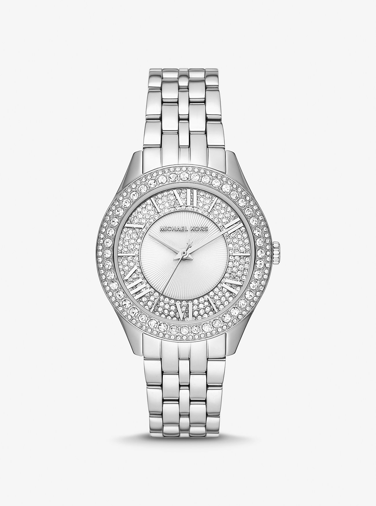 MK Harlowe Pavé Silver-Tone Watch -