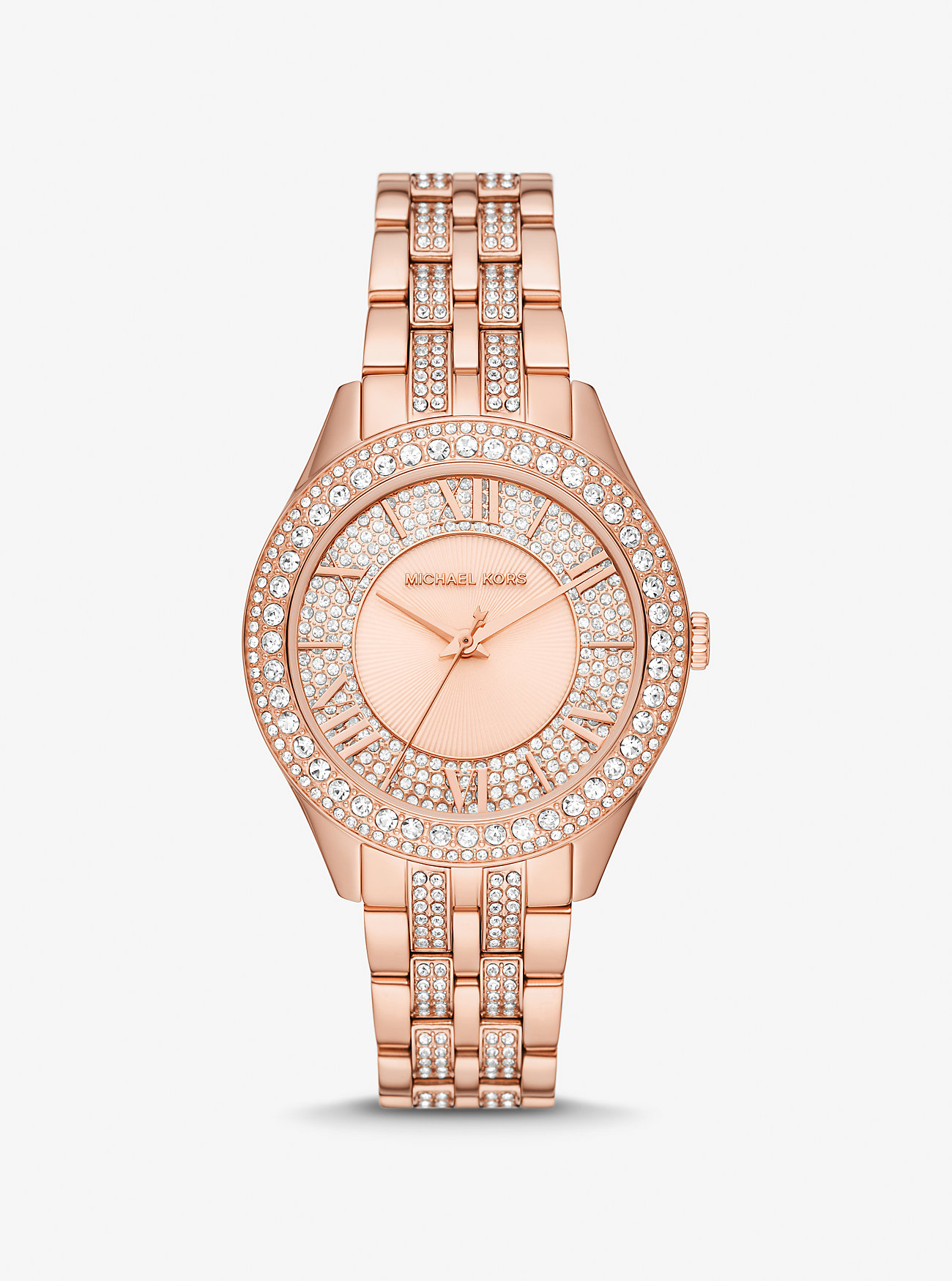 MK Harlowe Pavé Rose Gold-Tone Watch -