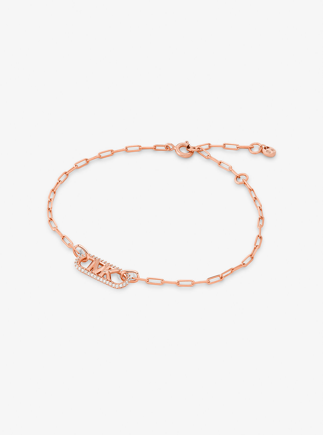 MK Precious Metal-Plated Sterling Silver Pavé Empire Logo Chain Link Bracelet -