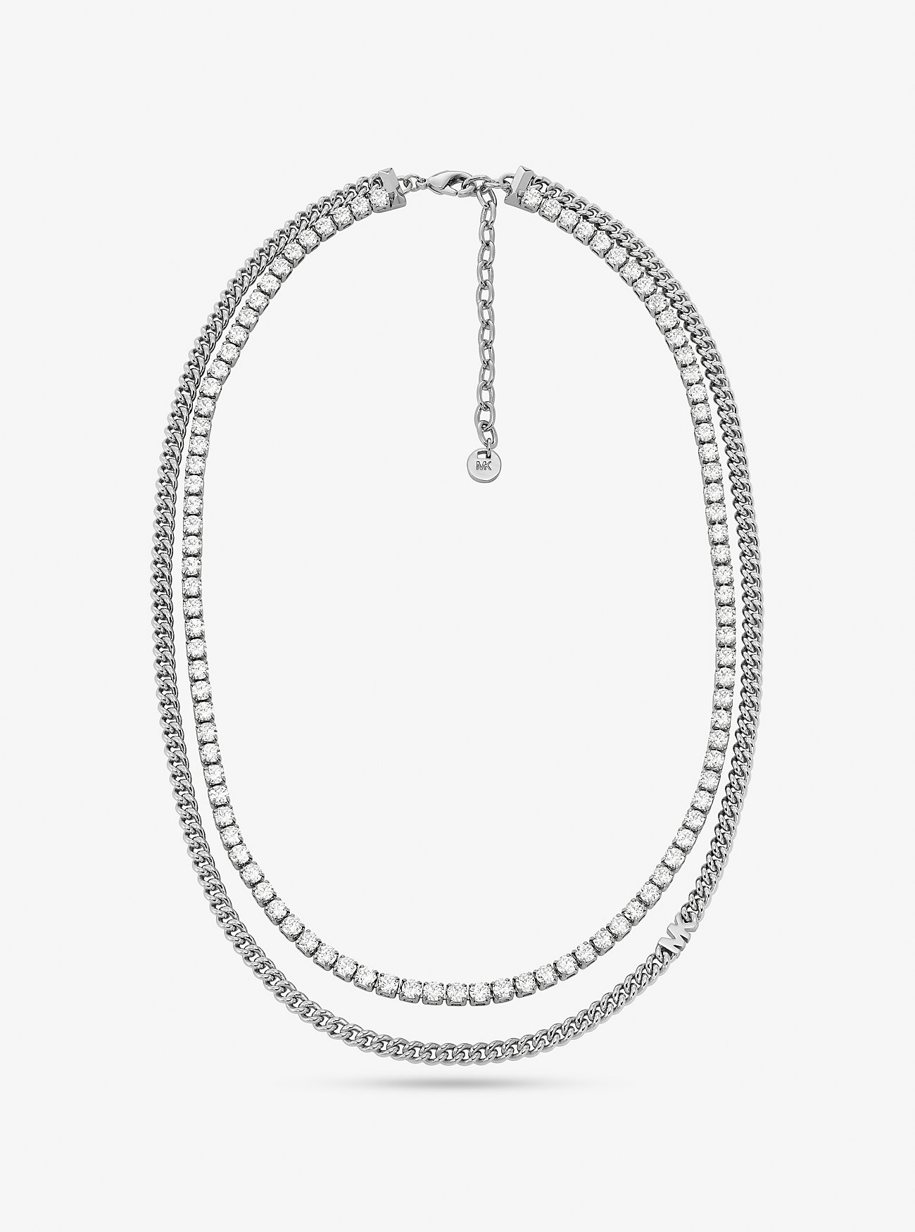 MK Precious Metal-Plated Brass Double Chain Tennis Necklace -