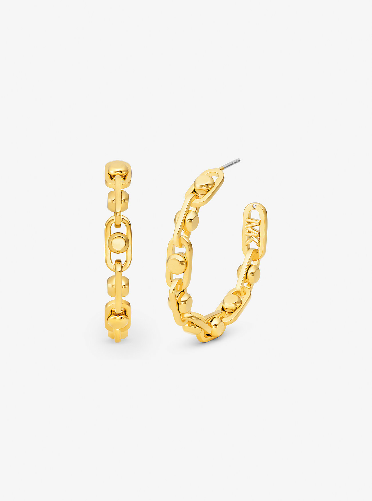 MK Astor Medium Precious Metal-Plated Brass Link Hoop Earrings -