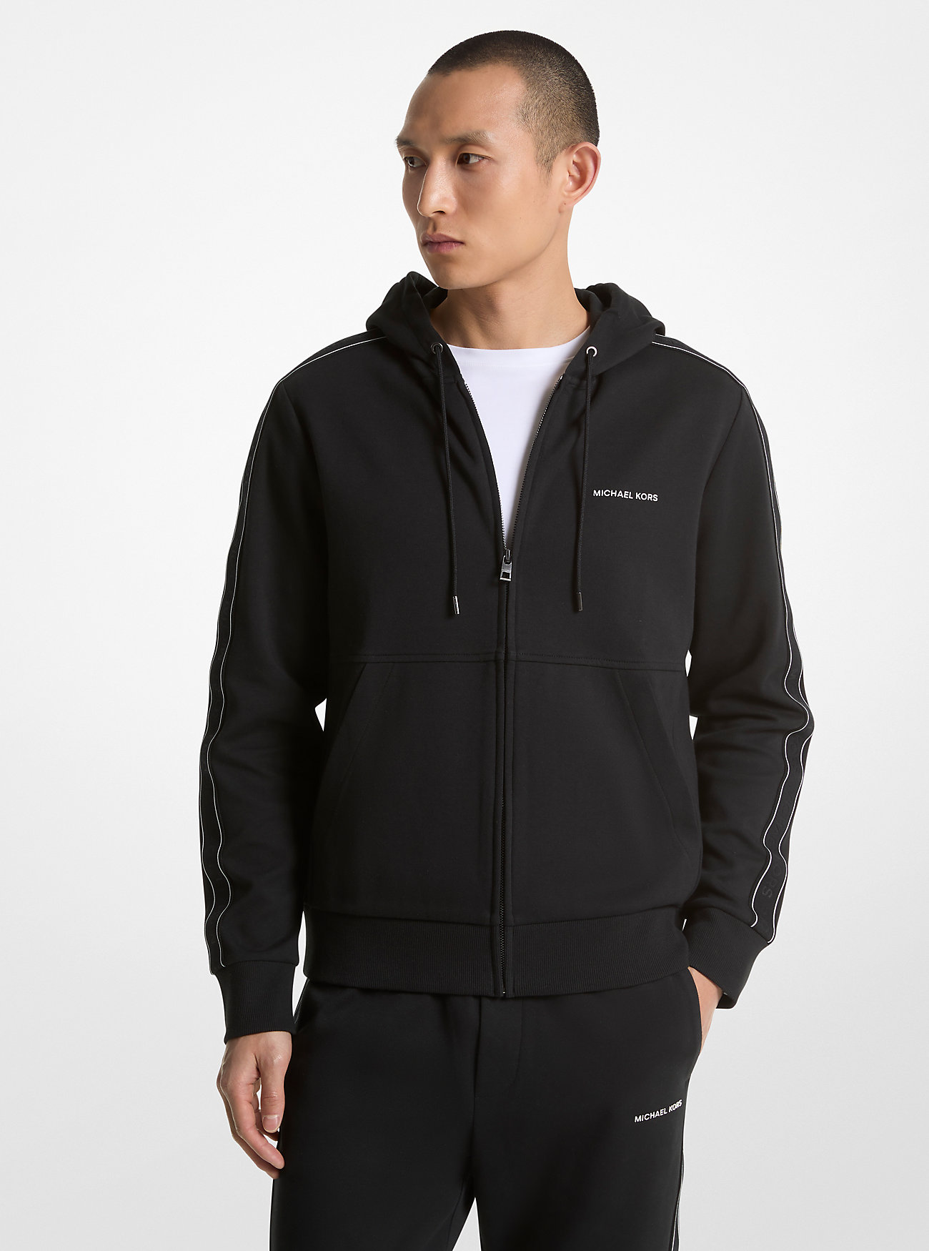 MK Logo Tape Cotton Blend Zip-Up Hoodie -