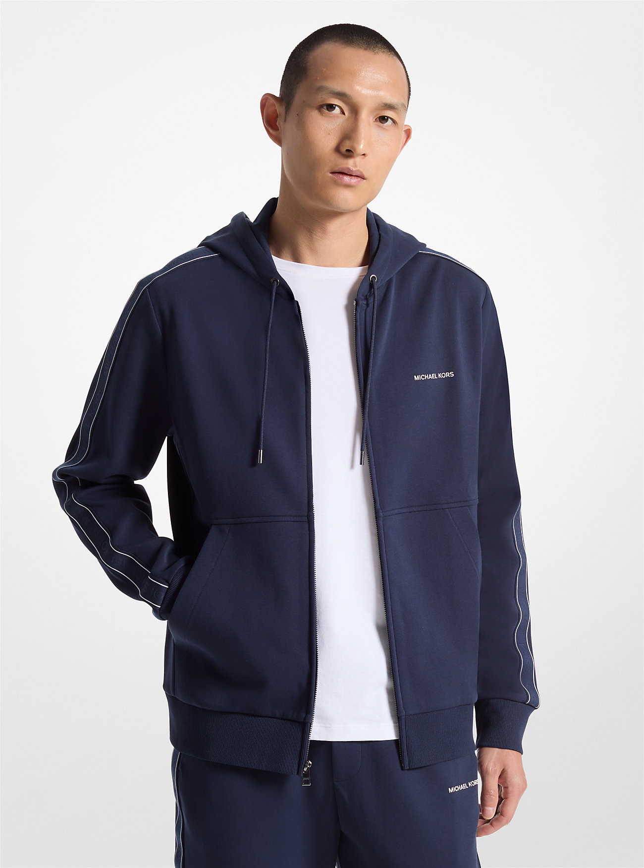 MK Logo Tape Cotton Blend Zip-Up Hoodie -