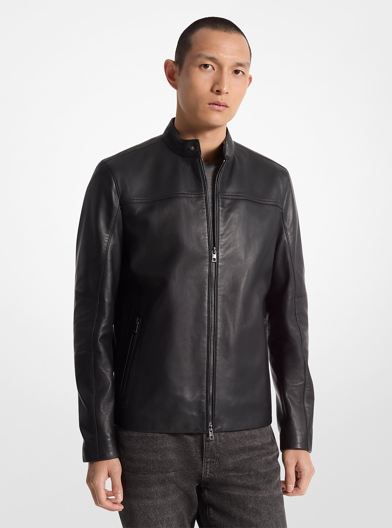 MK Leather Racer Jacket - by Michael Kors Mens