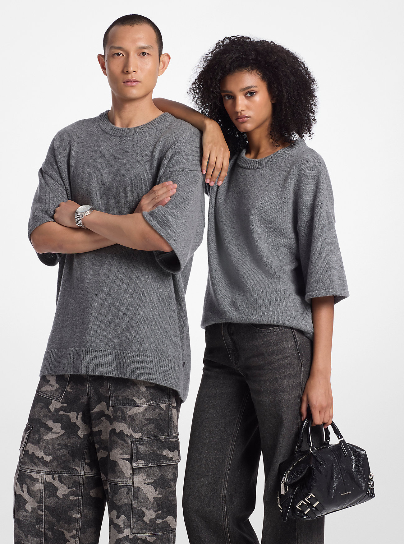 MK Wool and Cashmere Blend Short-Sleeve Jumper - by MICHAEL Michael Kors