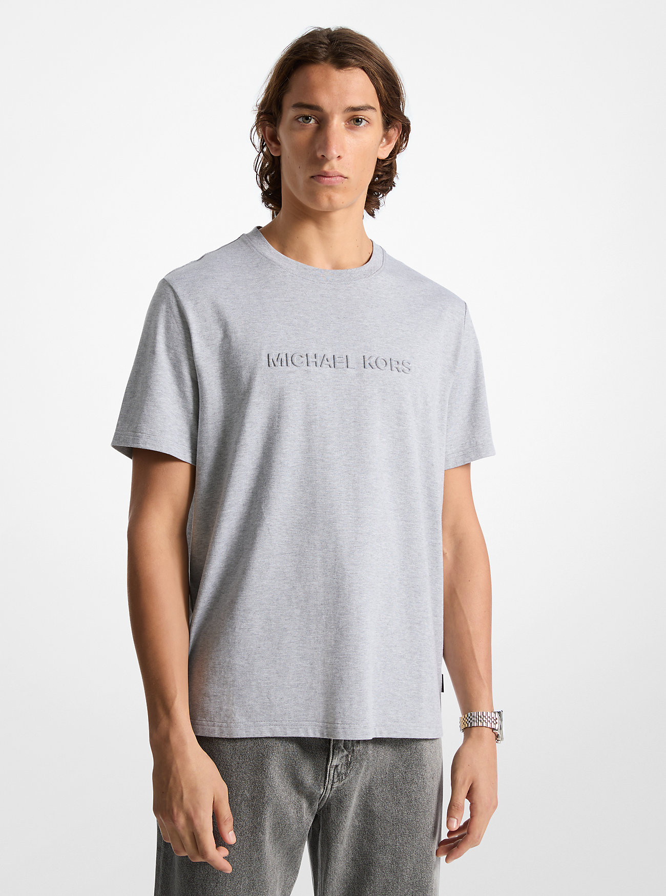 MK Logo Embossed Cotton T-Shirt -