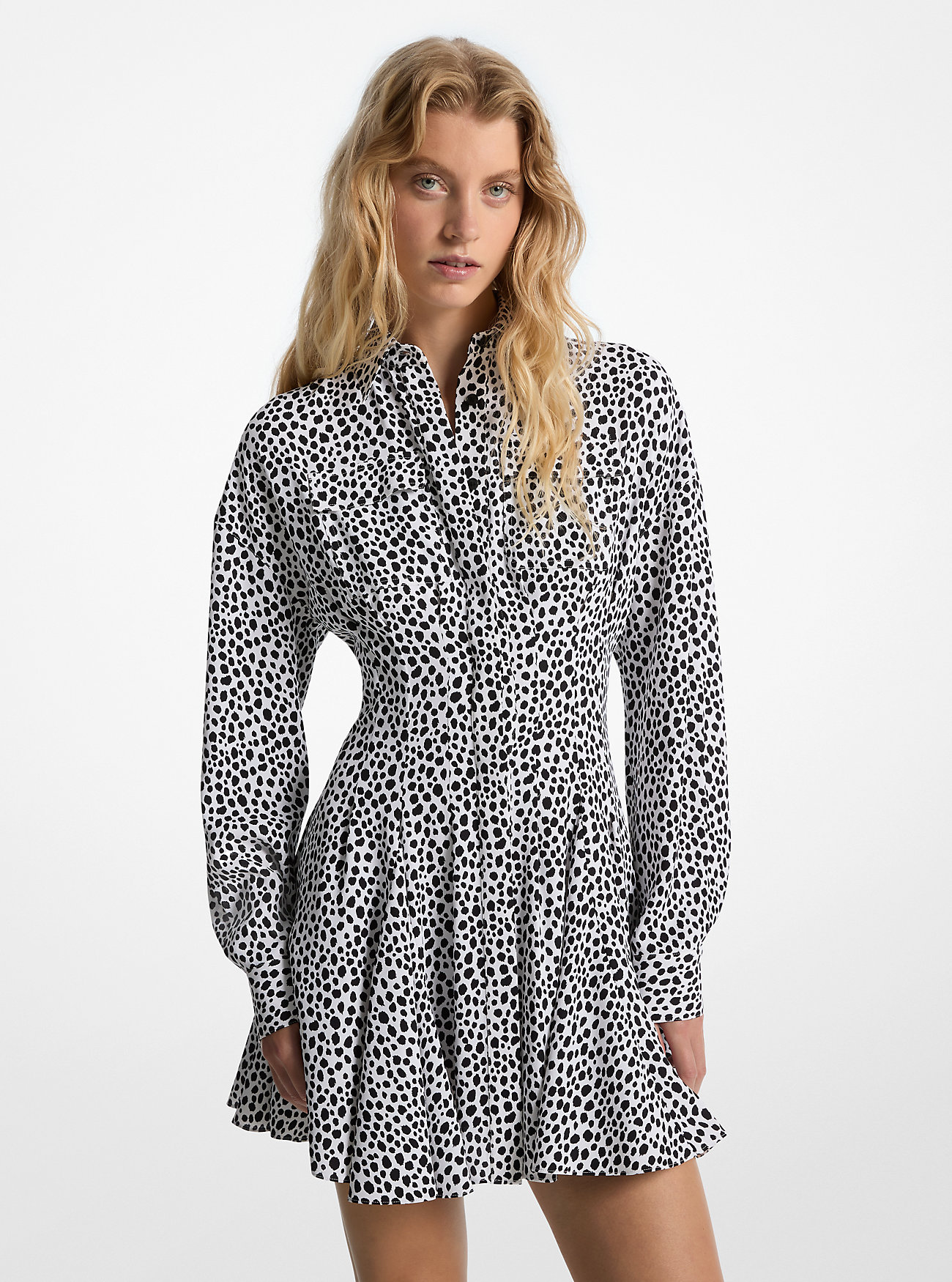 MK Cheetah Print Crepe Pleated Shirtdress -