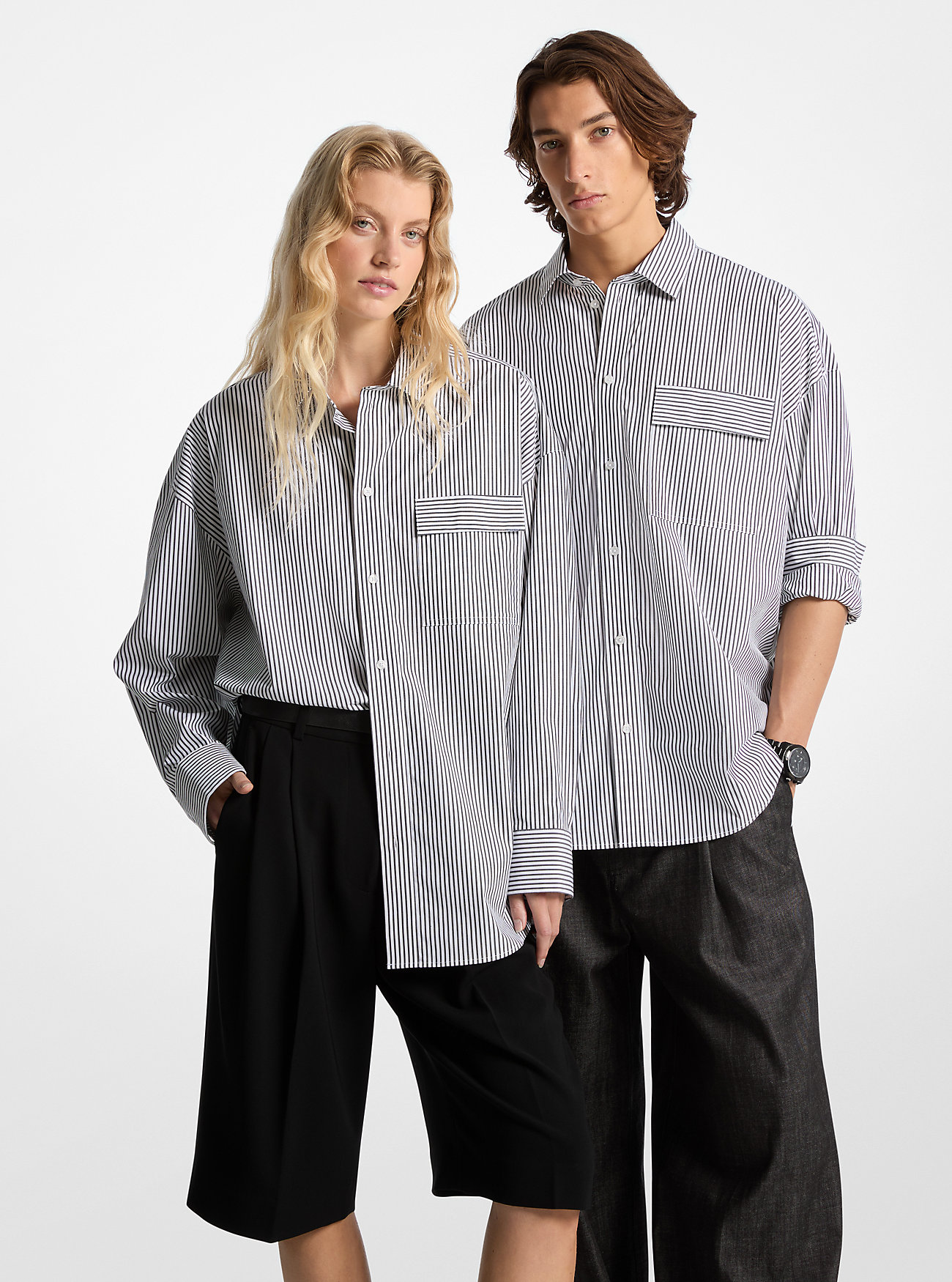 MK Oversized Striped Stretch Cotton Poplin Shirt - by Michael Kors Mens