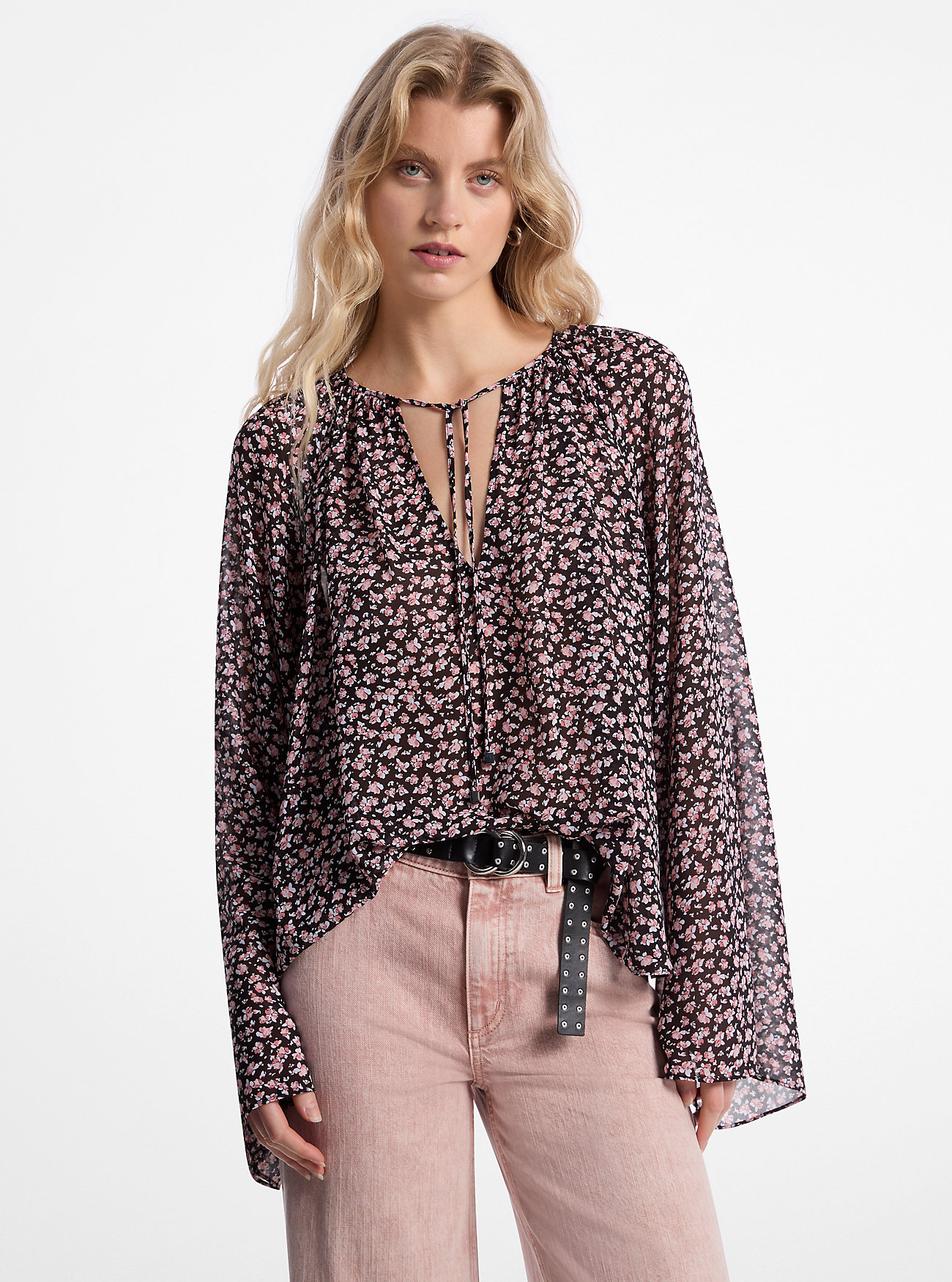 MK Floral Georgette Flared Sleeve Blouse -