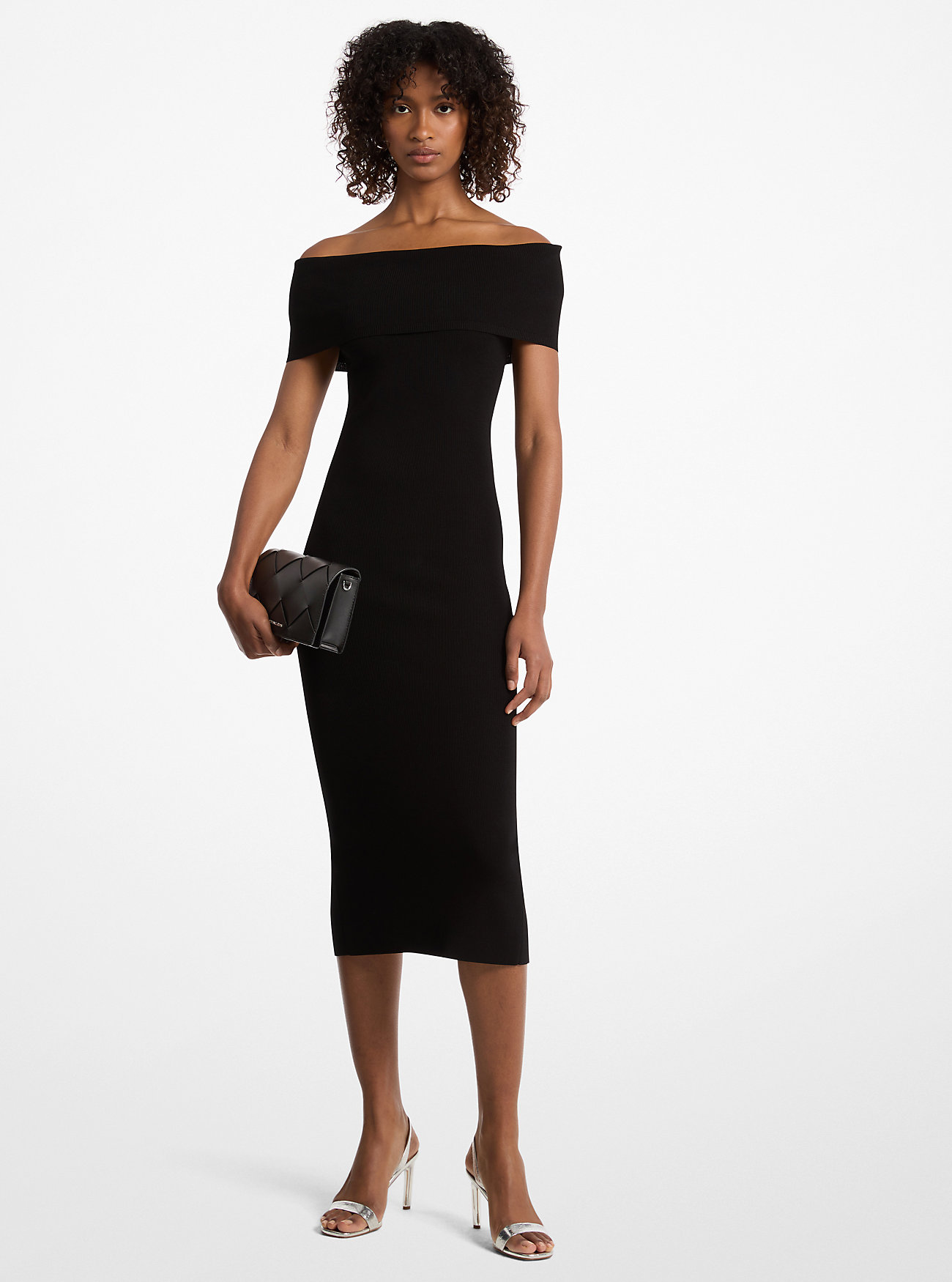 MK Stretch Knit Over-The-Shoulder Dress -