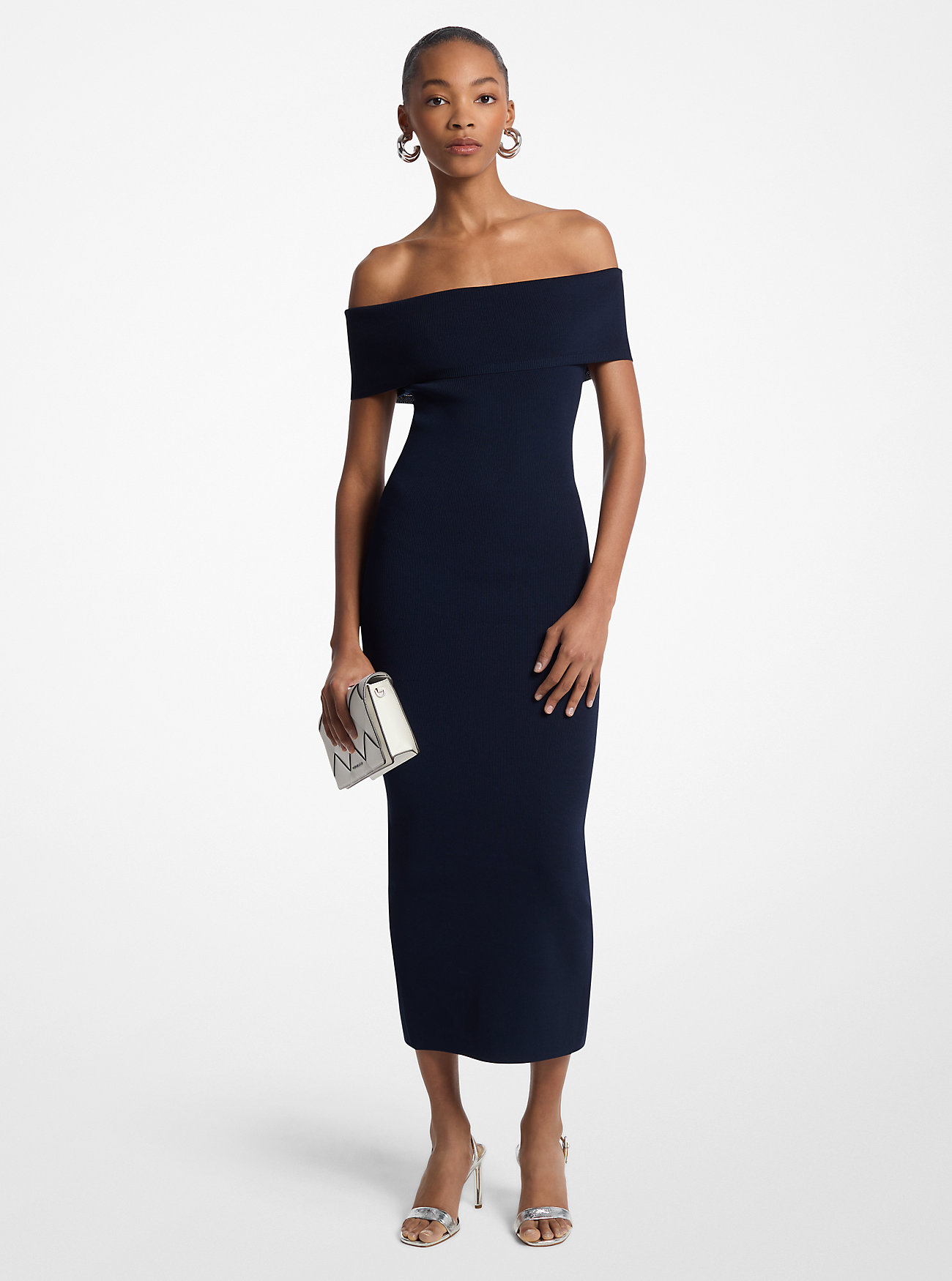 MK Stretch Knit Over-The-Shoulder Dress -