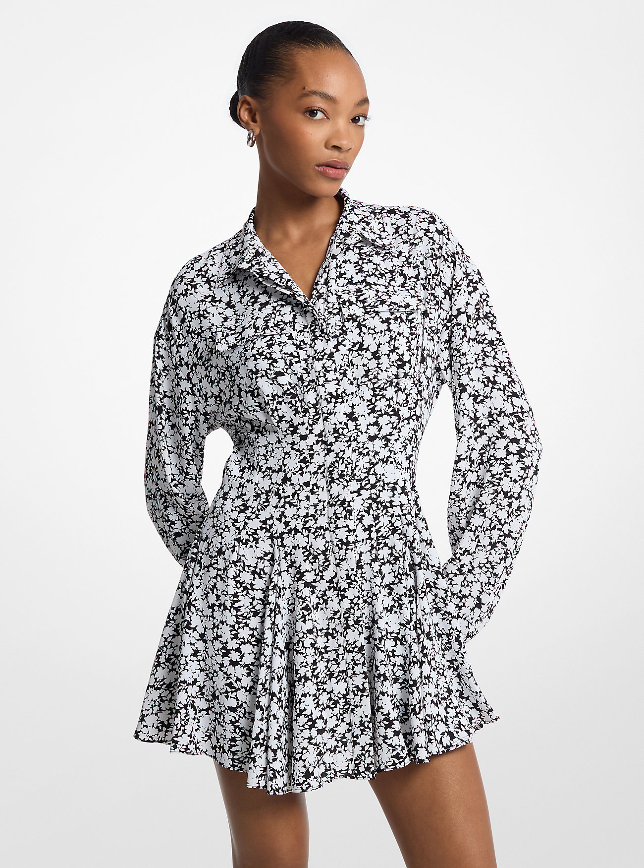 MK Floral Print Satin Back Crepe Shirtdress -