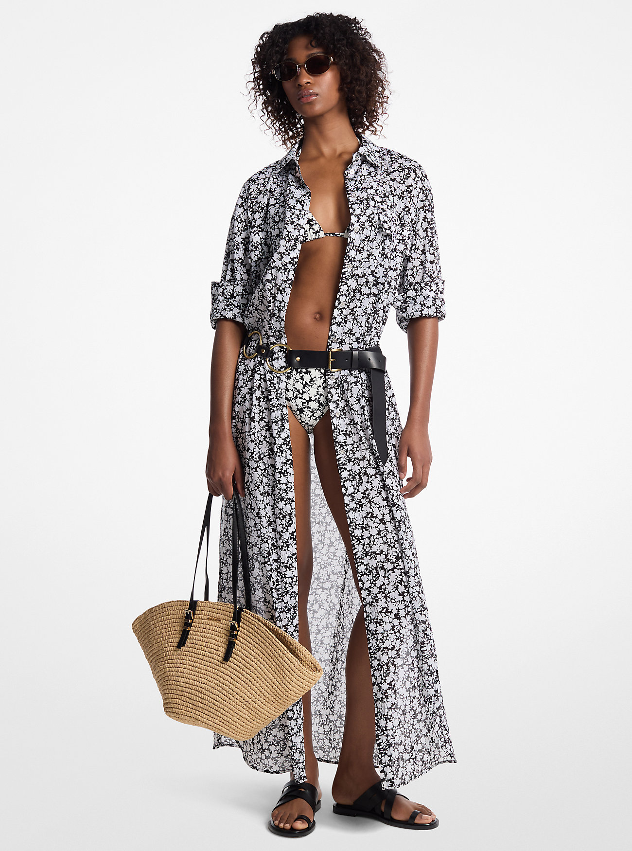 MK Floral Print Cotton Lawn Shirtdress -
