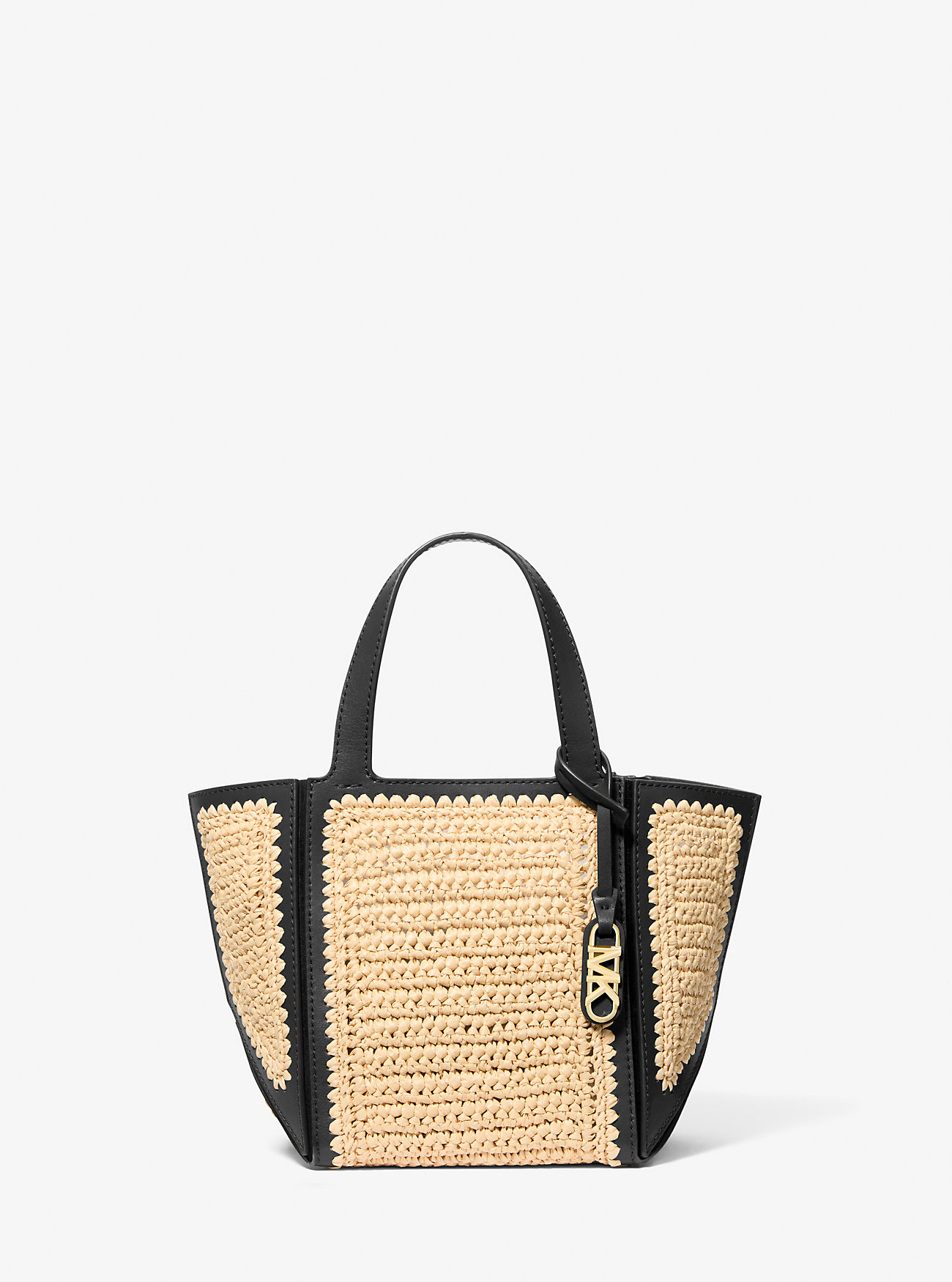 MK Jordi Small Hand-Crocheted Straw and Leather Tote Bag -