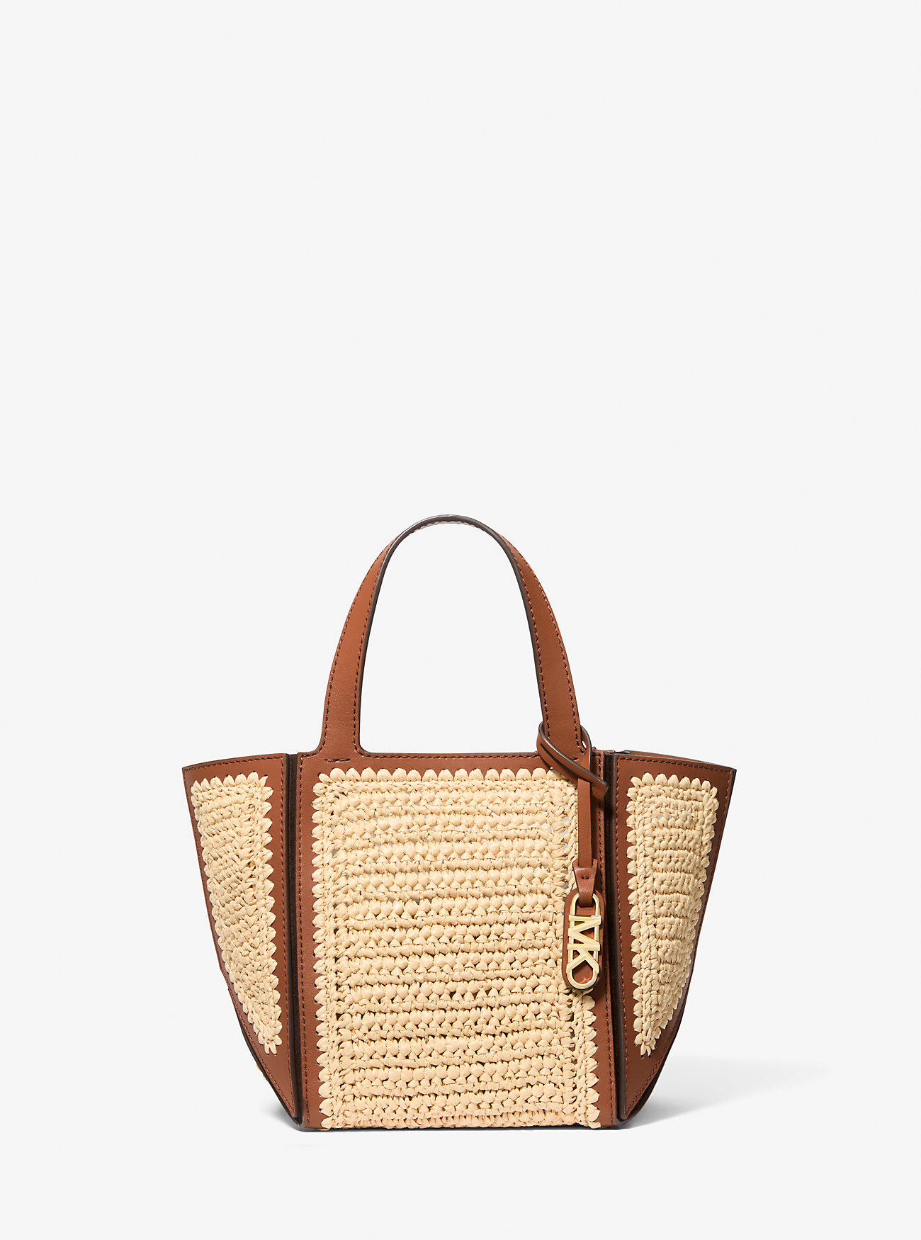 MK Jordi Small Hand-Crocheted Straw and Leather Tote Bag -