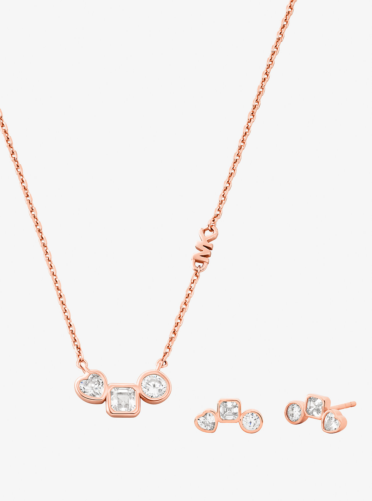 MK Precious Metal-Plated Cubic Zirconia Necklace and Stud Earrings Set -