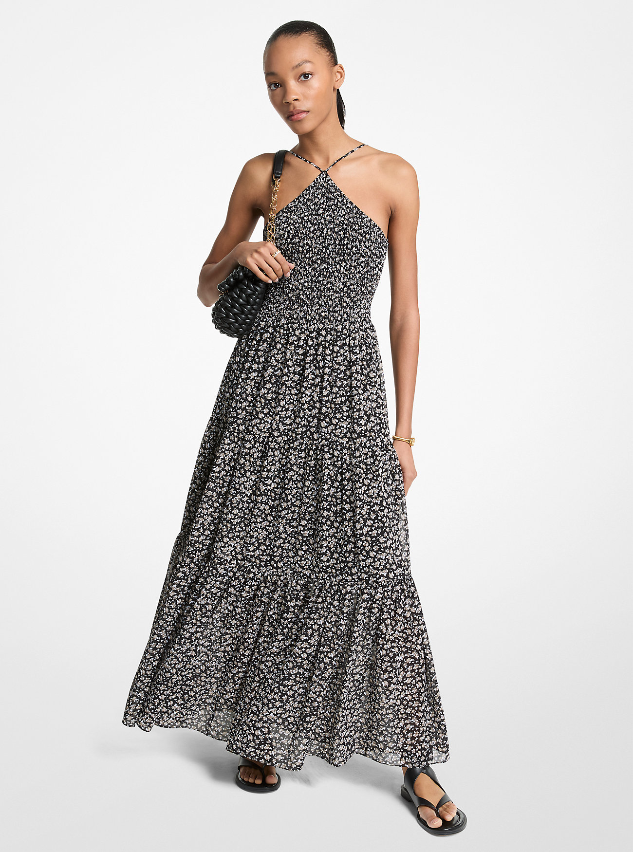 MK Floral Print Smocked Halter Maxi Dress -