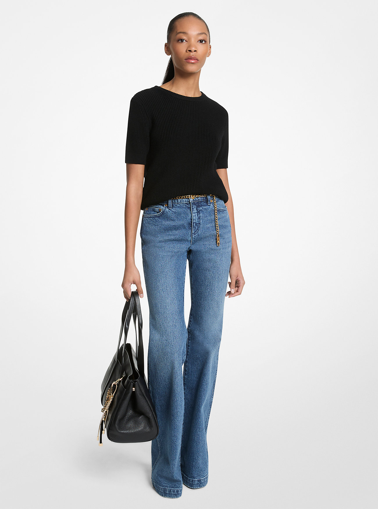 MK Stretch Cotton Belted Flared Jeans - by MICHAEL Michael Kors