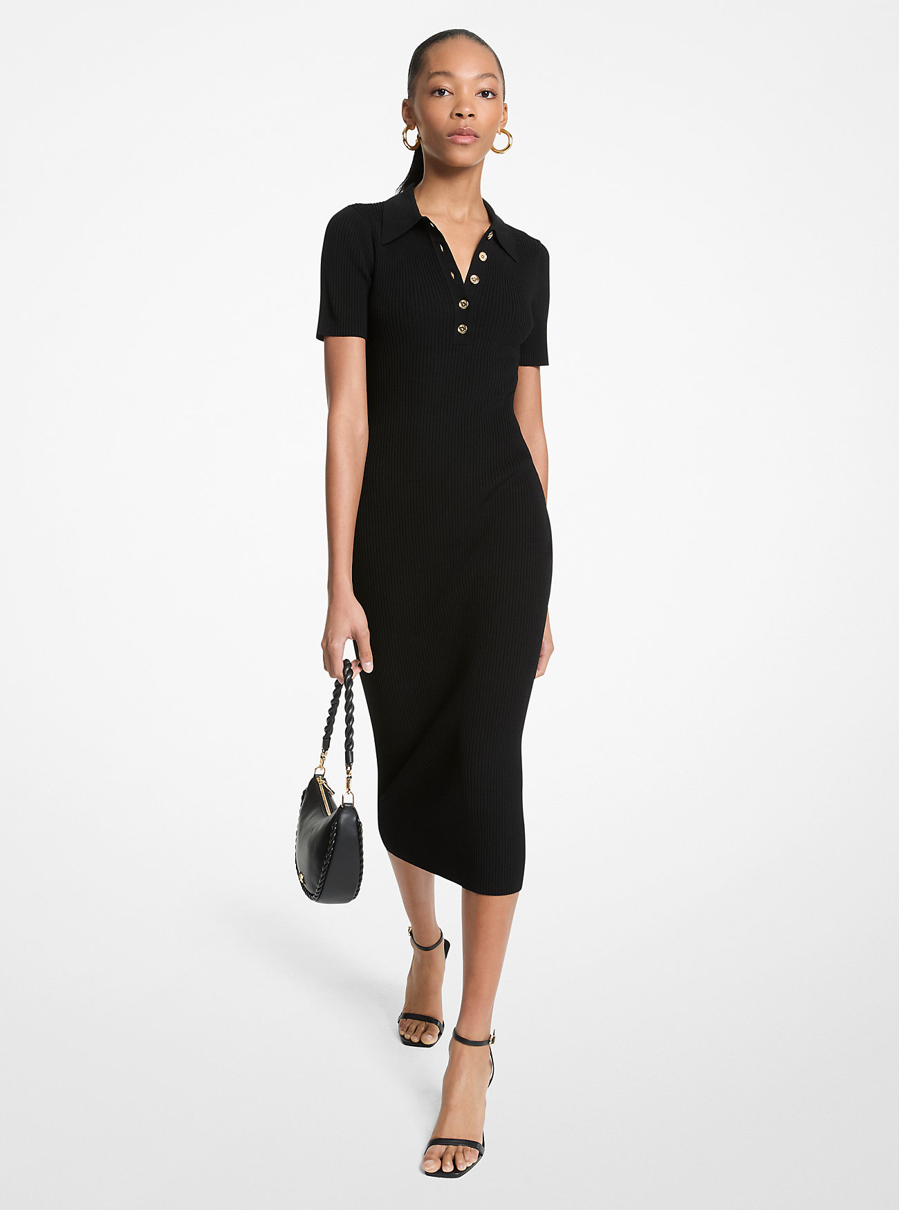 MK Stretch Knit Polo Midi Dress -