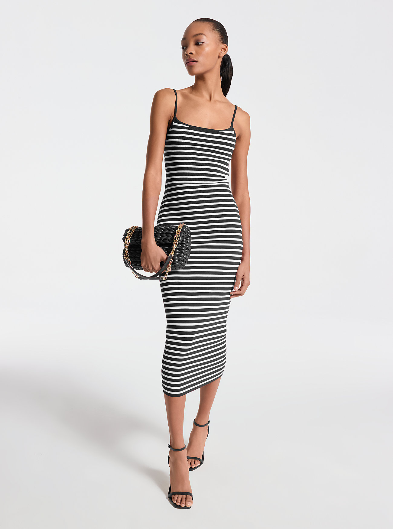 MK Striped Stretch Viscose Blend Midi Dress -
