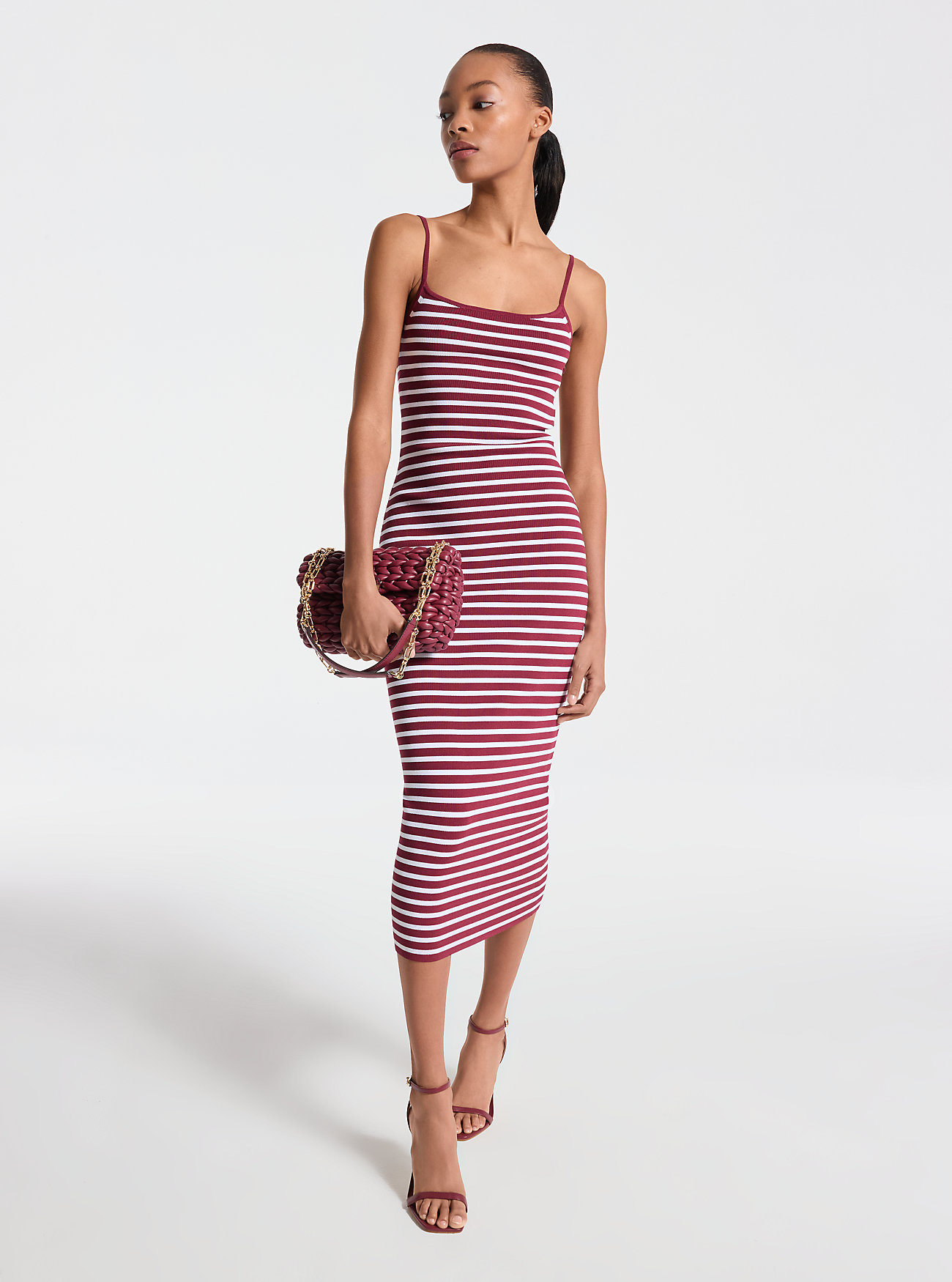 MK Striped Stretch Viscose Blend Midi Dress -