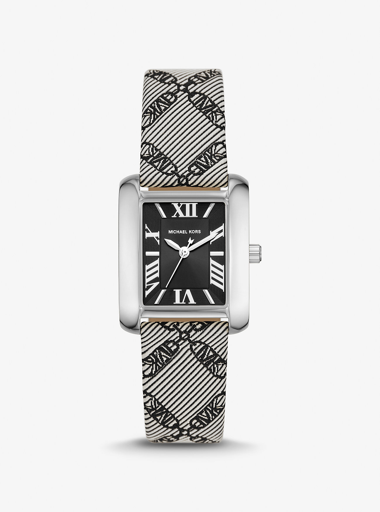 MK Mini Emery Silver-Tone and Empire Logo Jacquard Watch -