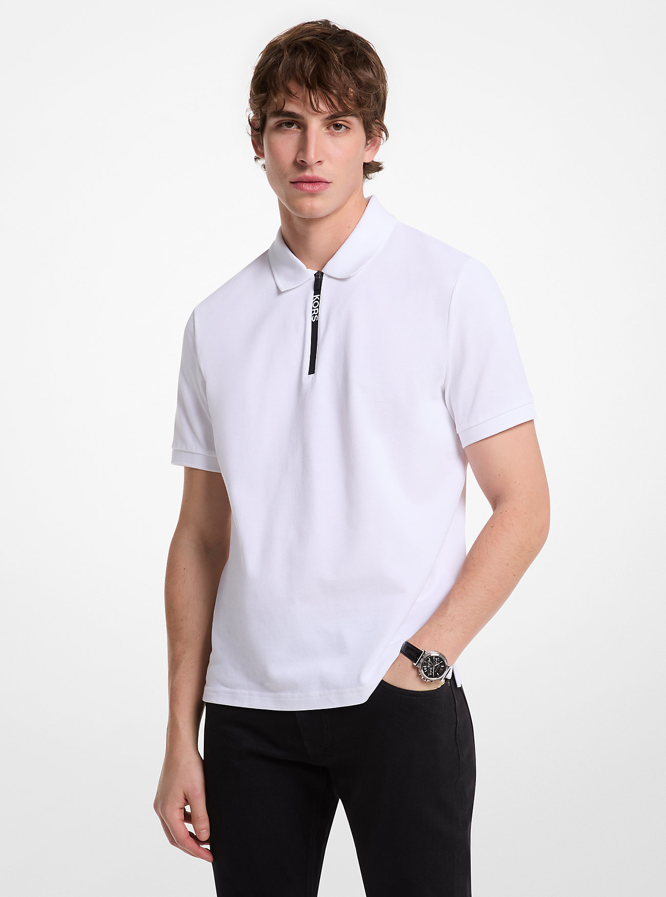 MK Cotton Zip-Up Polo Shirt -