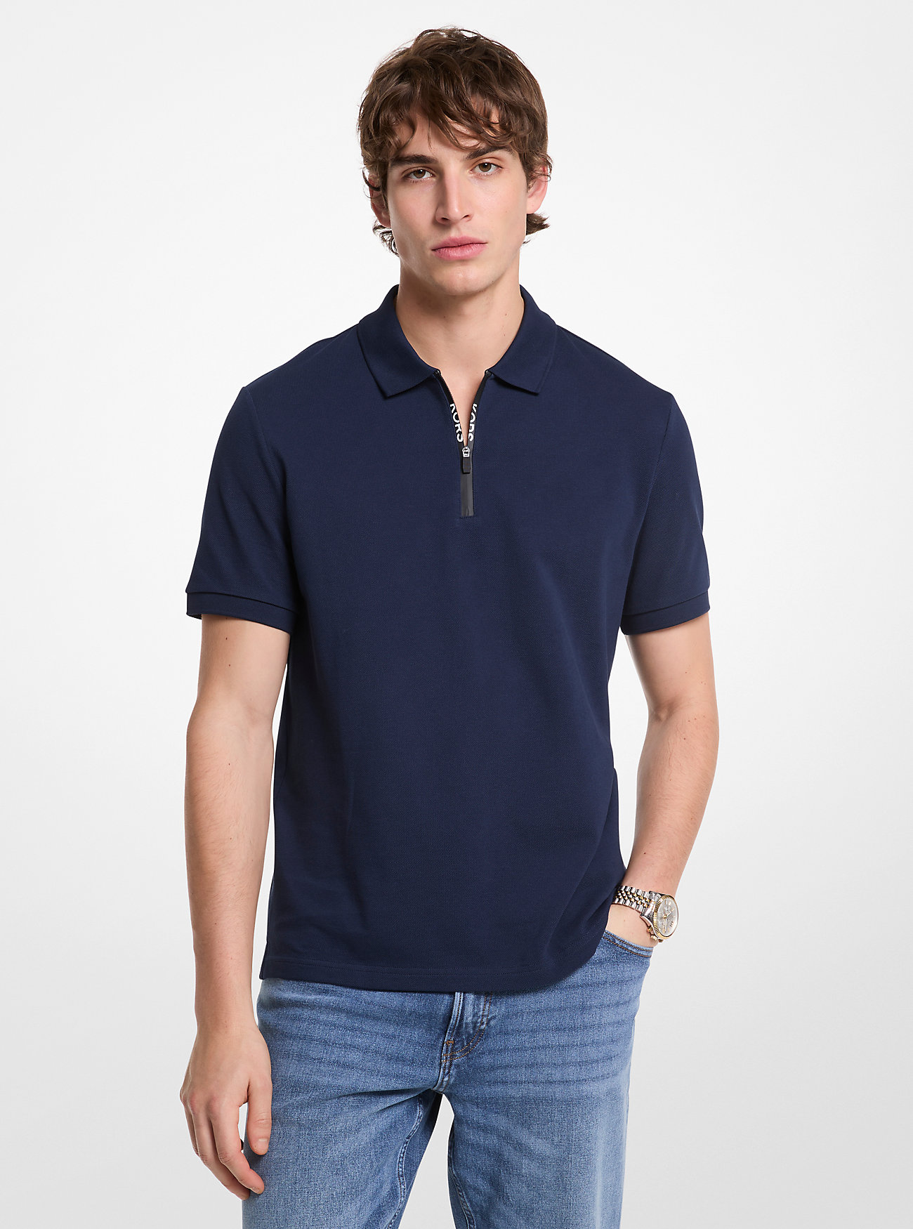 MK Cotton Zip-Up Polo Shirt -