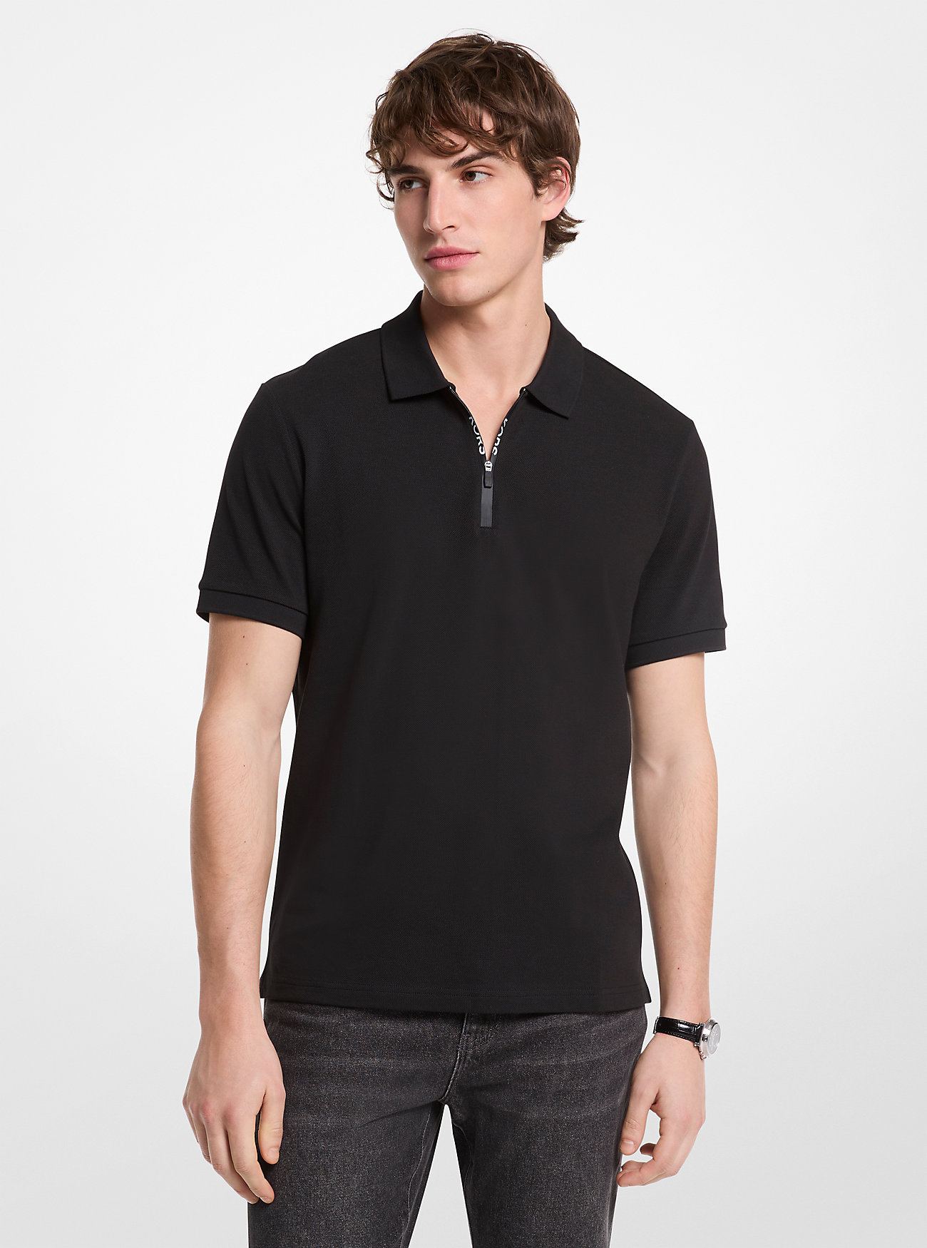 MK Cotton Zip-Up Polo Shirt -