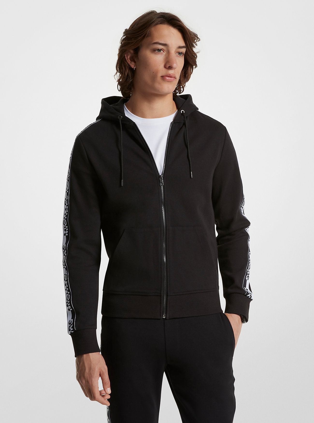 MK Logo Tape Cotton Blend Zip-Up Hoodie -