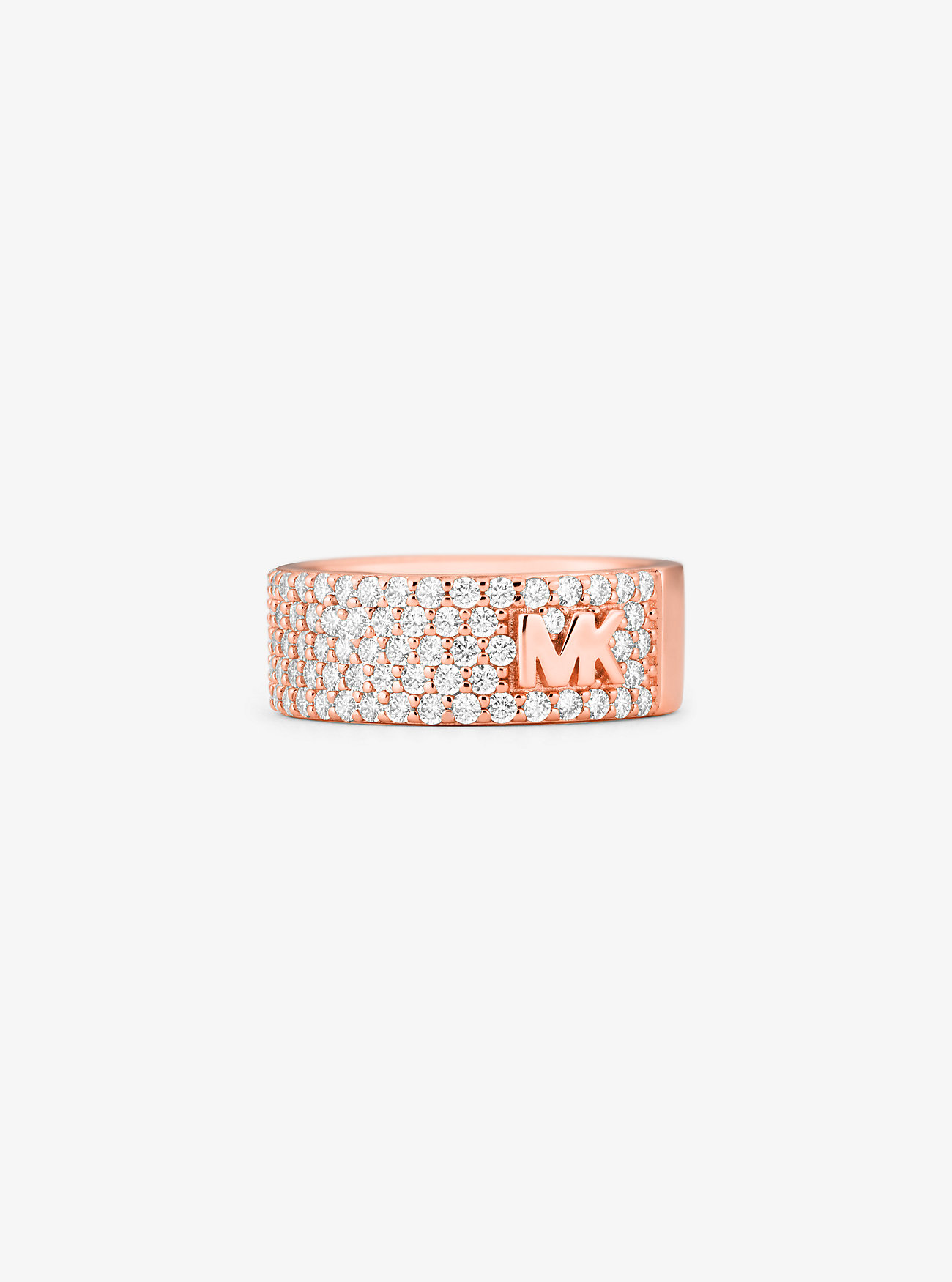 MK Mott Precious Metal-Plated Sterling Silver Pavé Logo Ring -