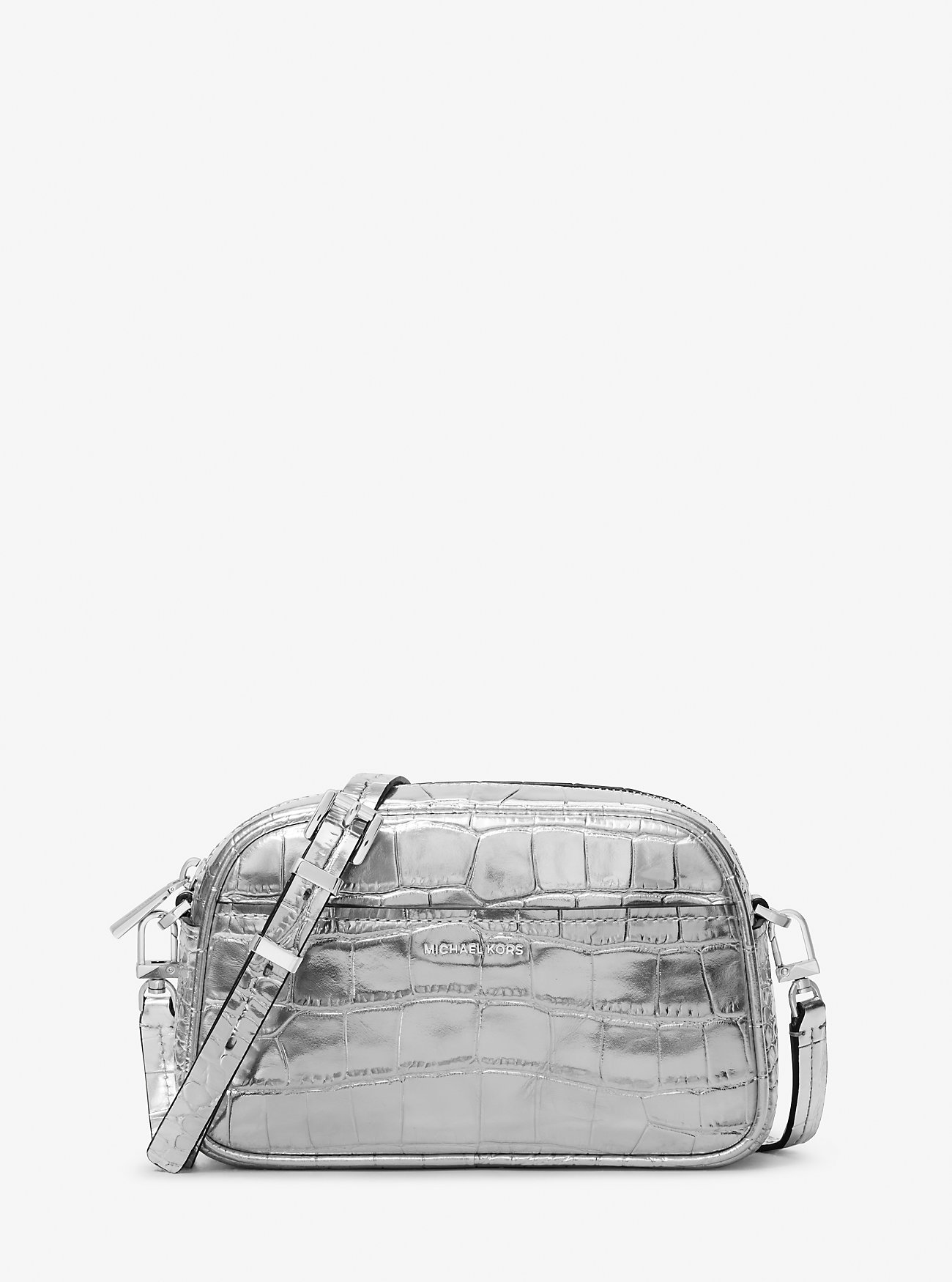 MK Jet Set Small Metallic Crocodile Embossed Leather Camera Crossbody Bag -