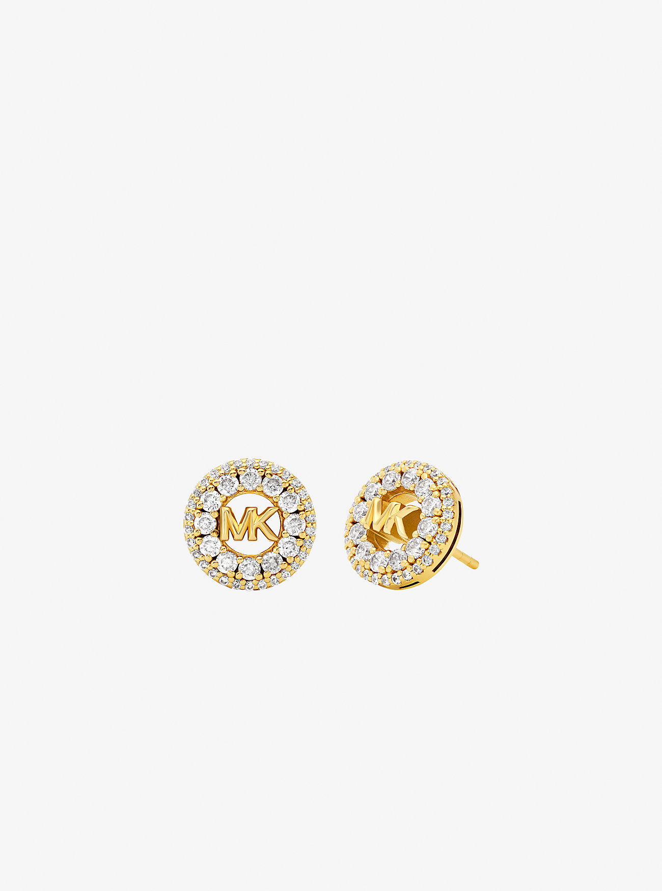 MK Fulton Precious Metal-Plated Pavé Logo Charm Stud Earrings -