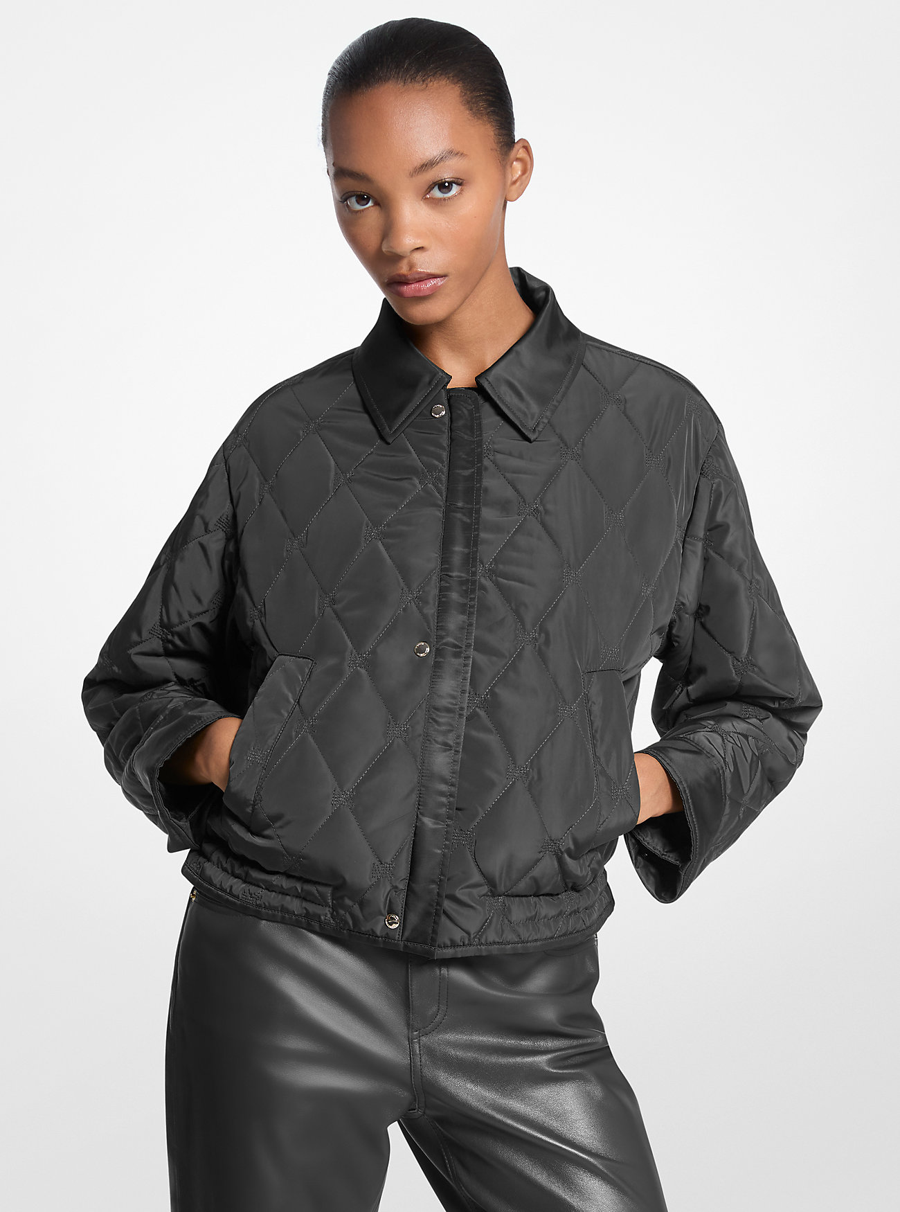 MK Nylon Cropped Reversible Bomber Jacket -