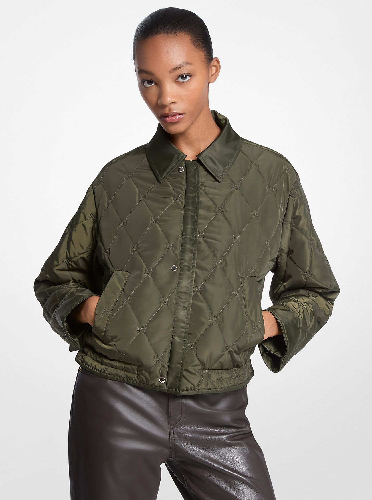 MK Nylon Cropped Reversible Bomber Jacket -