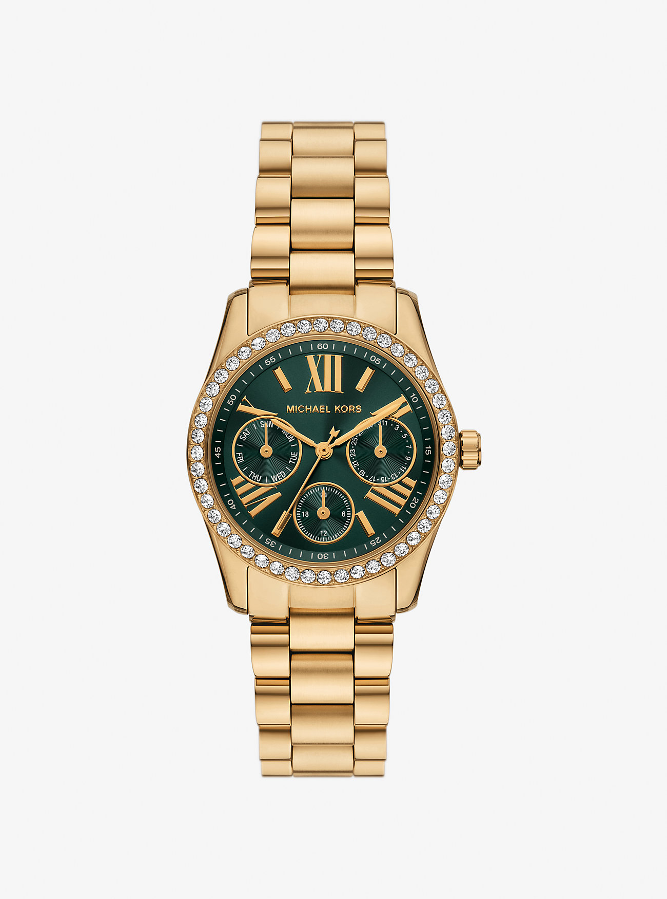 MK Mini Lexington Pavé Gold-Tone Watch -